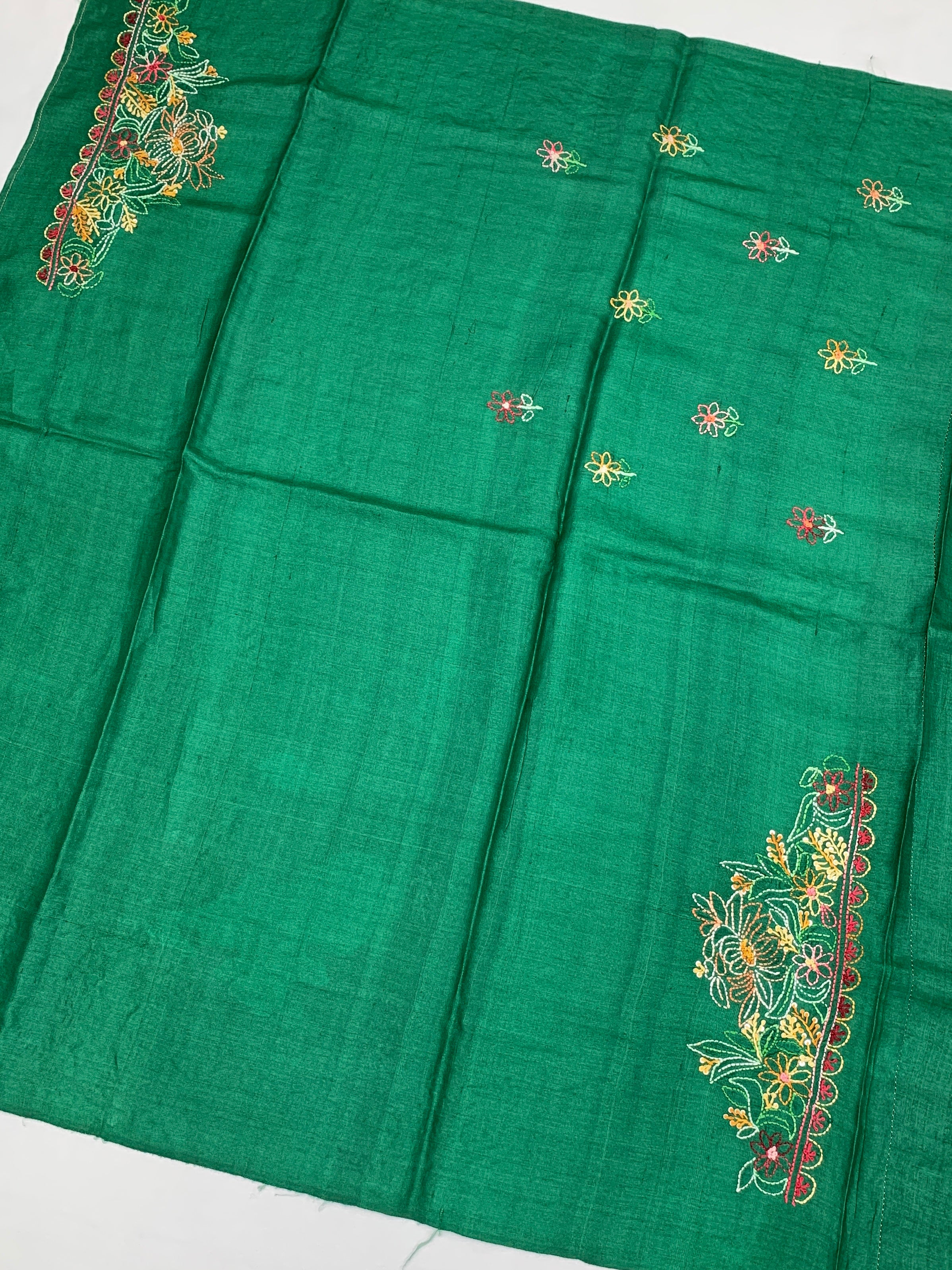 Tussore Saree Bottle-Green In Colour