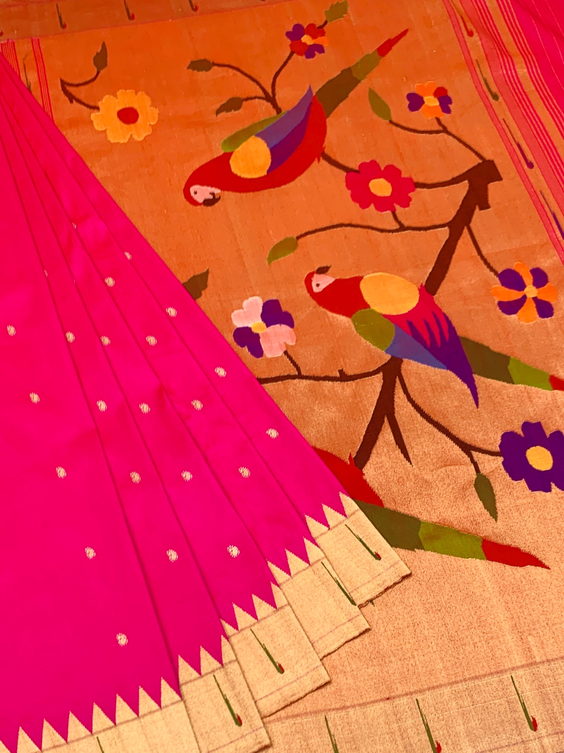 Authentic Rani Pink Paithani Silk Saree with Traditional Munia Pallu