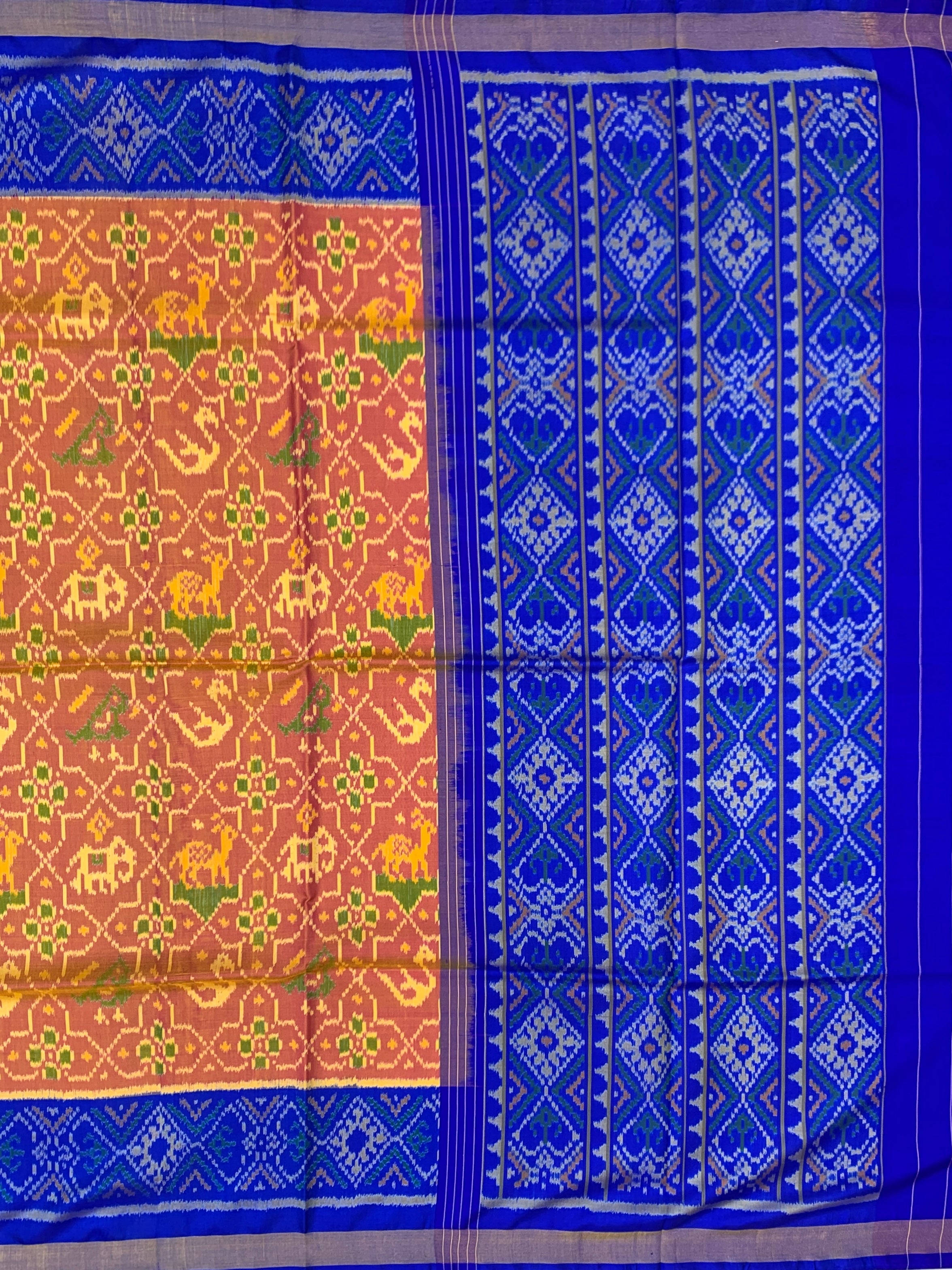 Heritage Peach and Royal Blue Rajkot Patola Silk Saree with Classic Motifs