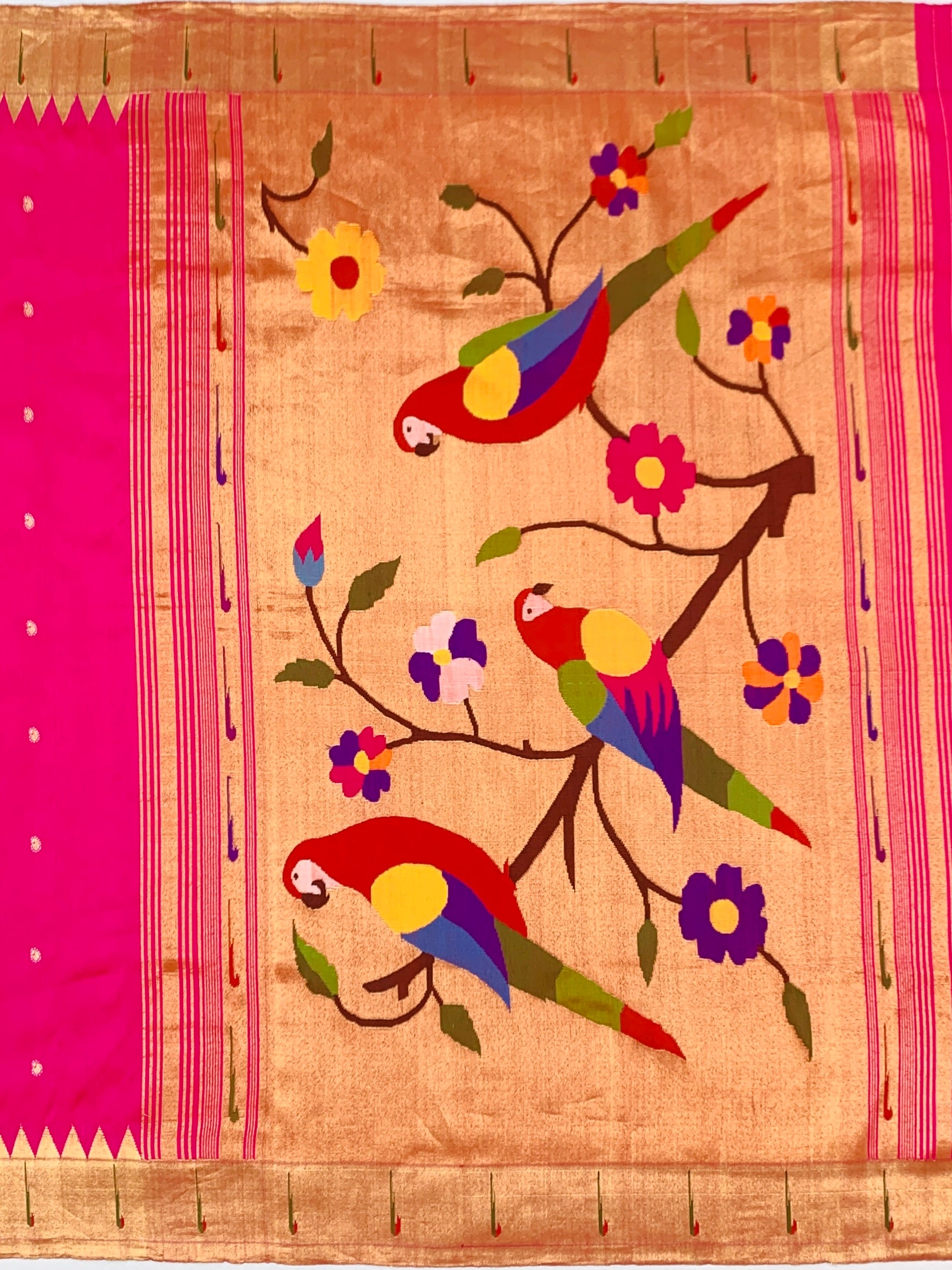Authentic Rani Pink Paithani Silk Saree with Traditional Munia Pallu