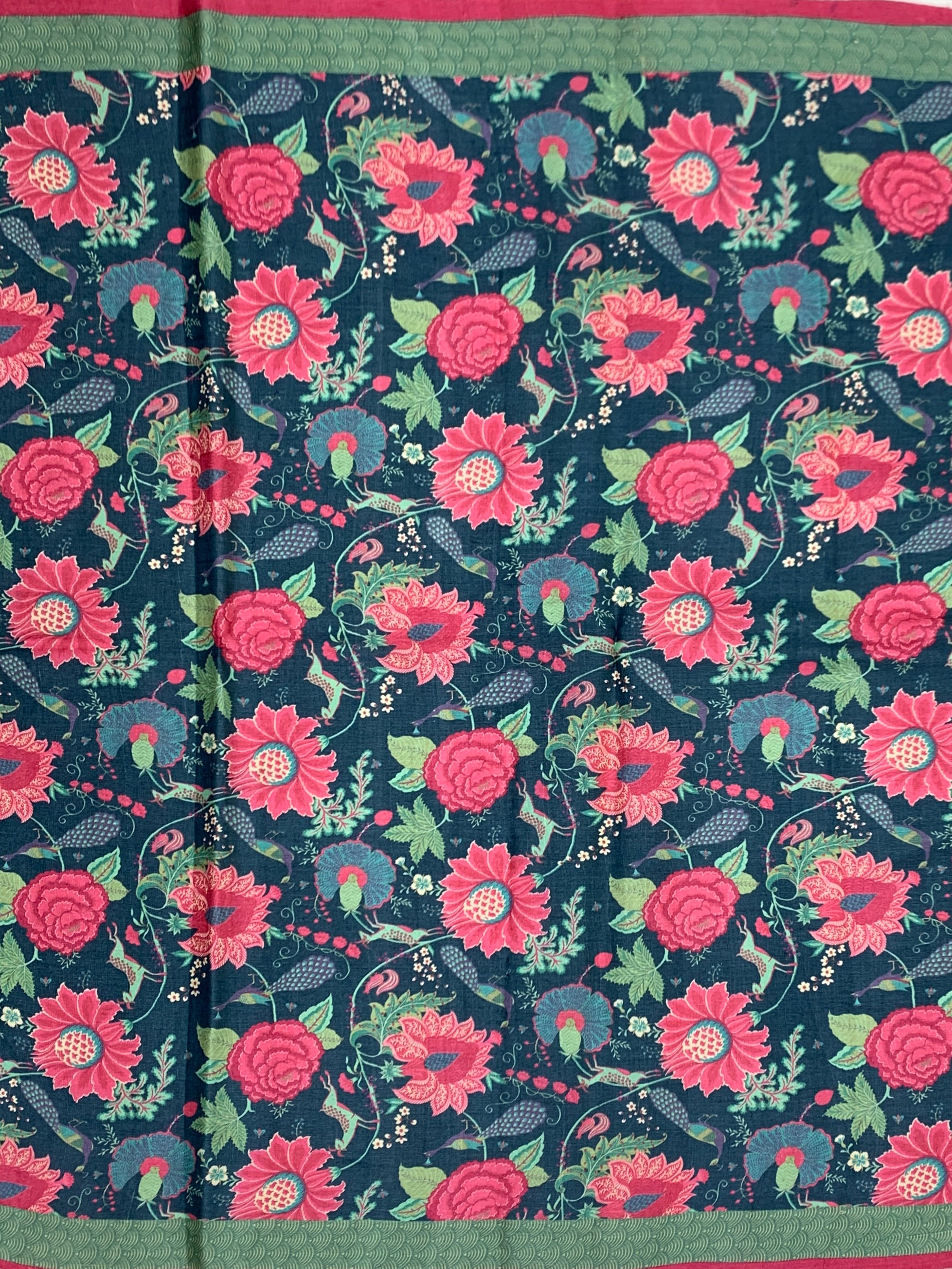 Indigo Blue & Rose Pink Floral Printed Tussar Silk Saree