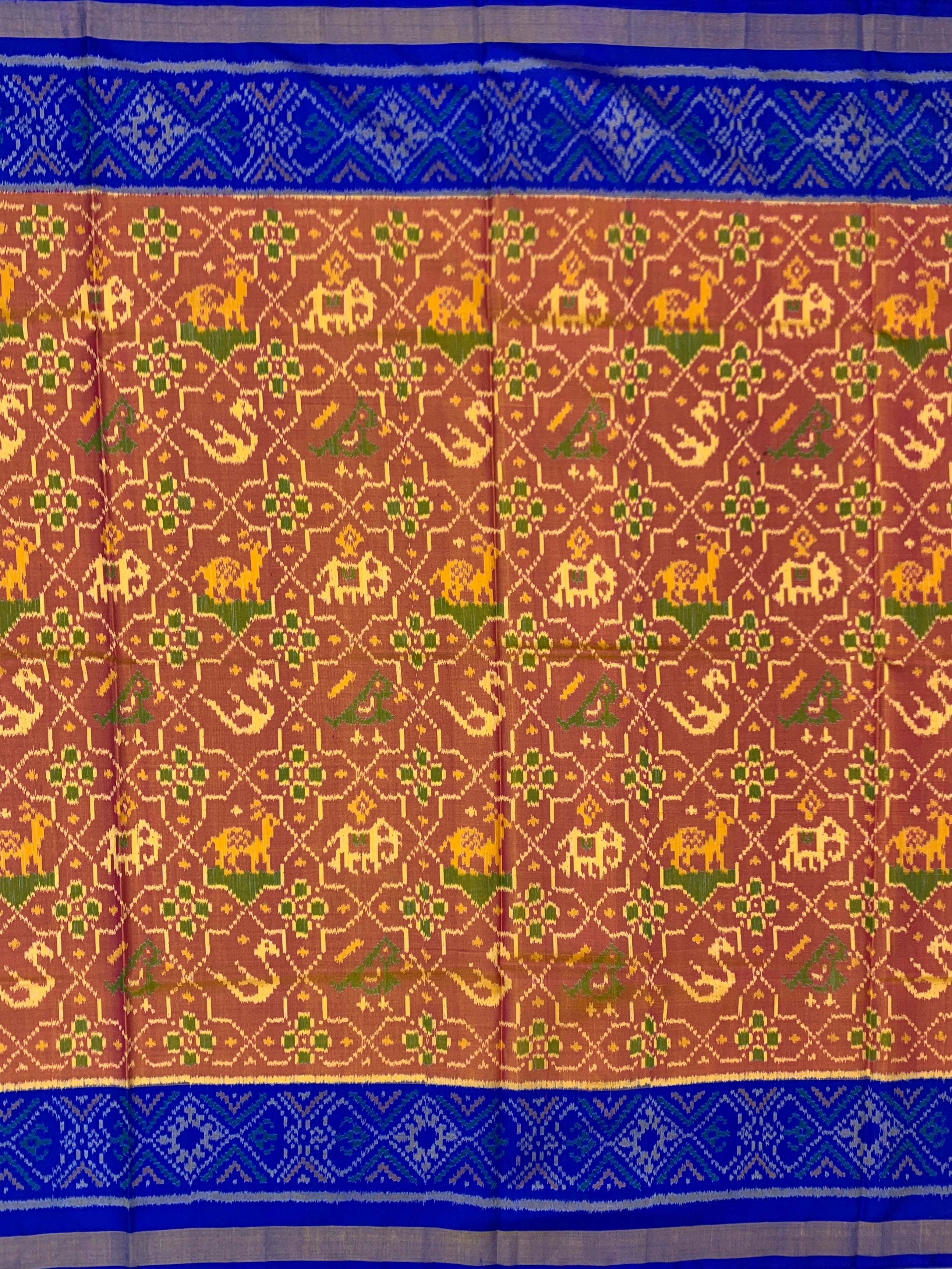 Heritage Peach and Royal Blue Rajkot Patola Silk Saree with Classic Motifs