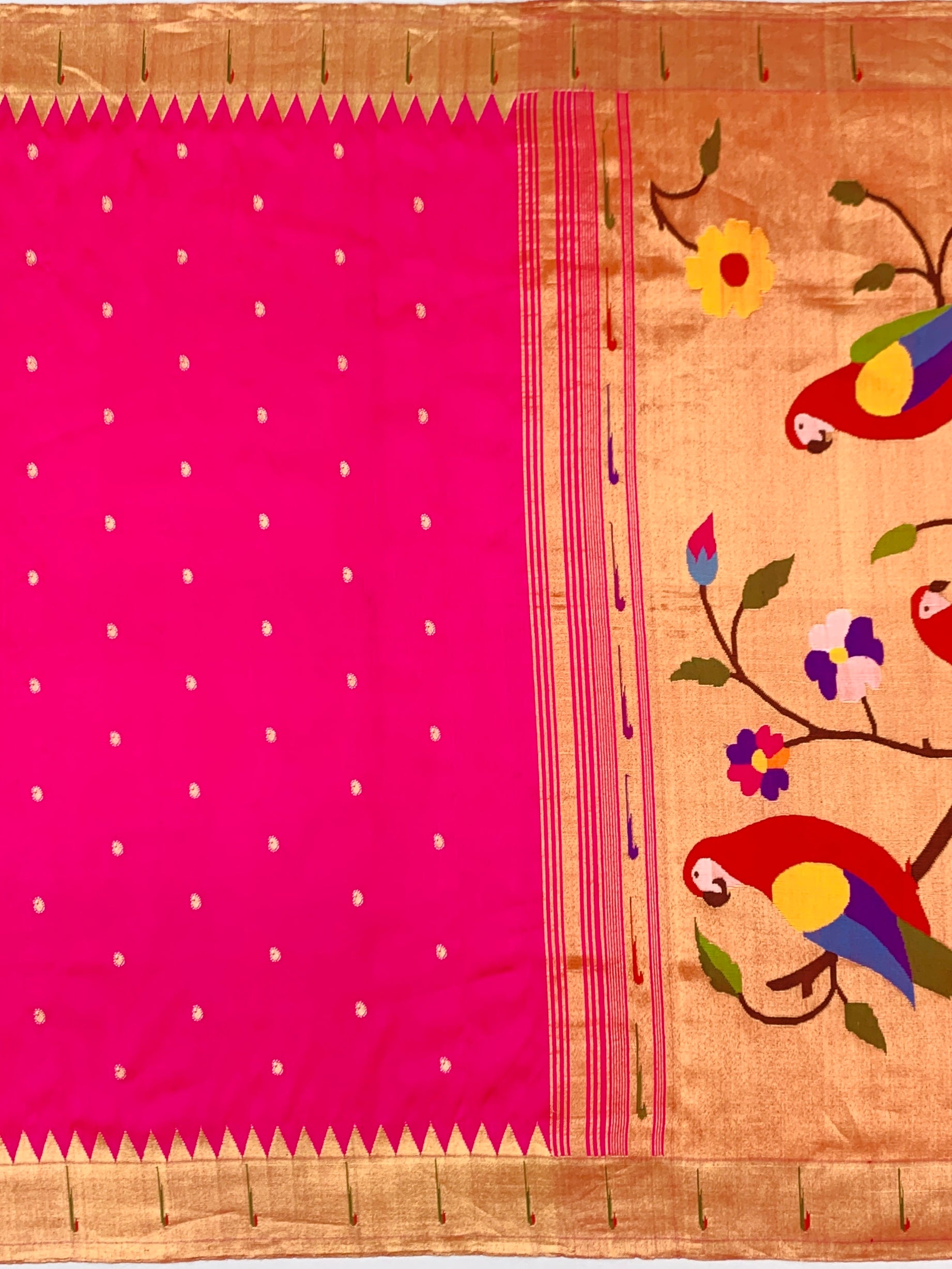 Authentic Rani Pink Paithani Silk Saree with Traditional Munia Pallu