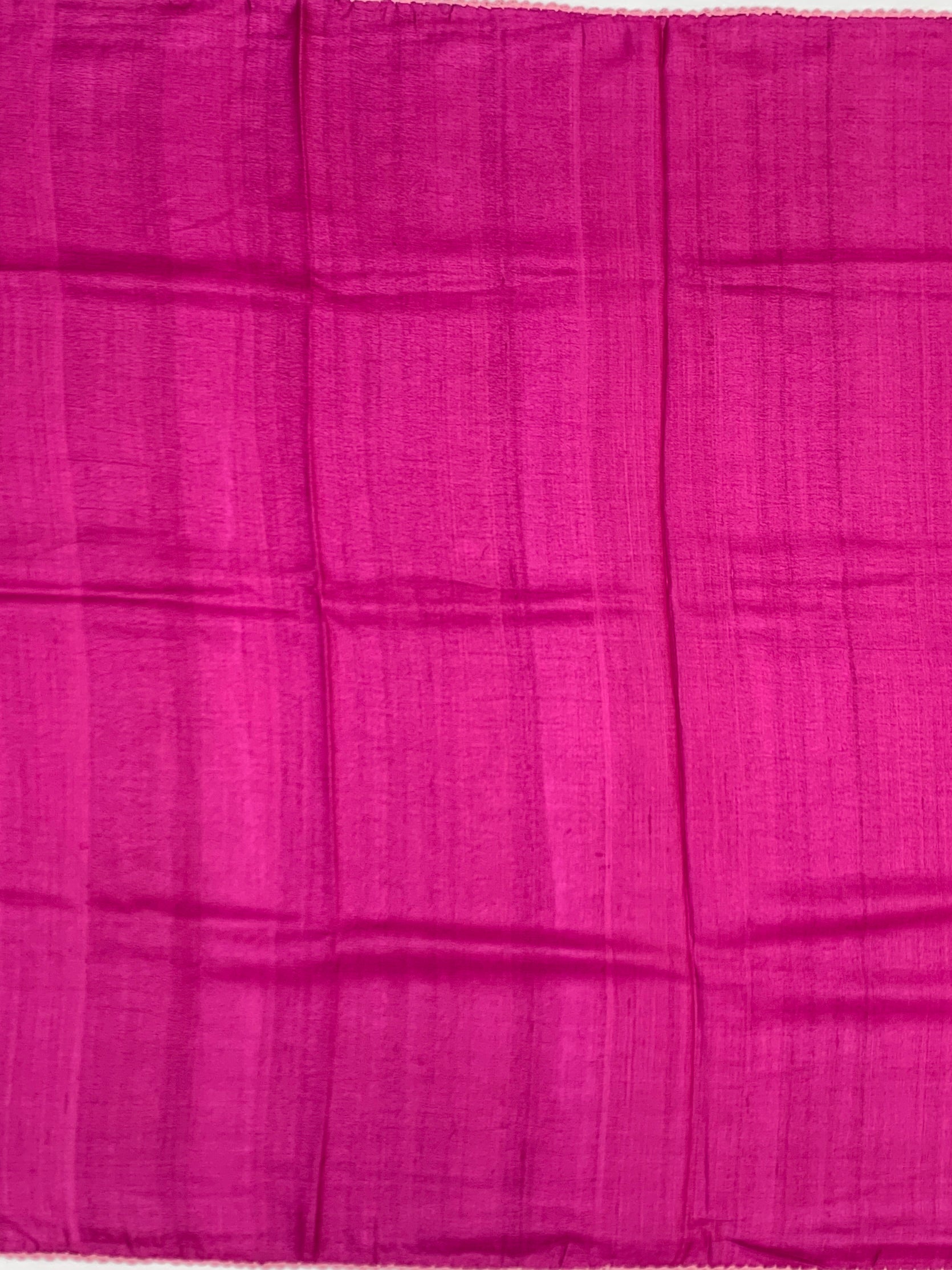 Radiant Fuchsia: Shibori-Inspired Mandala Tussar Silk Saree with Botanical Embroidery