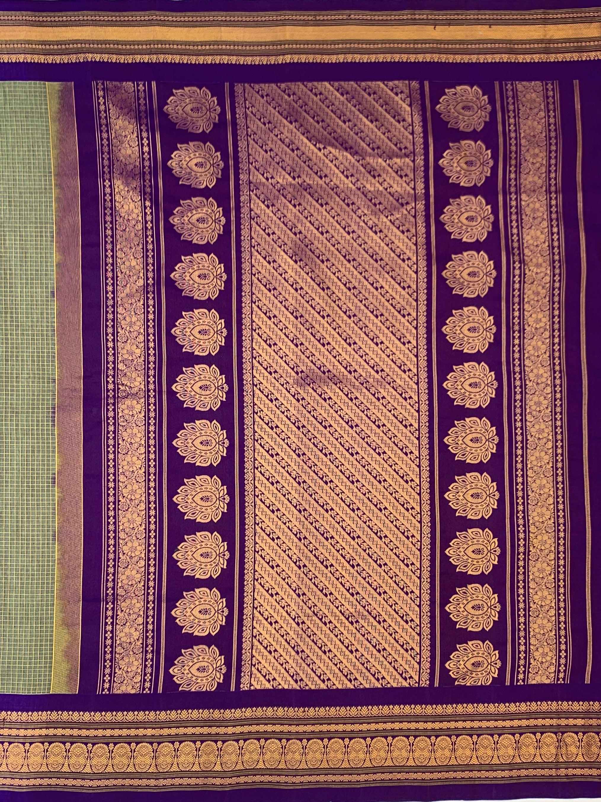Elegant Sage Green & Purple Gadwal Cotton Saree