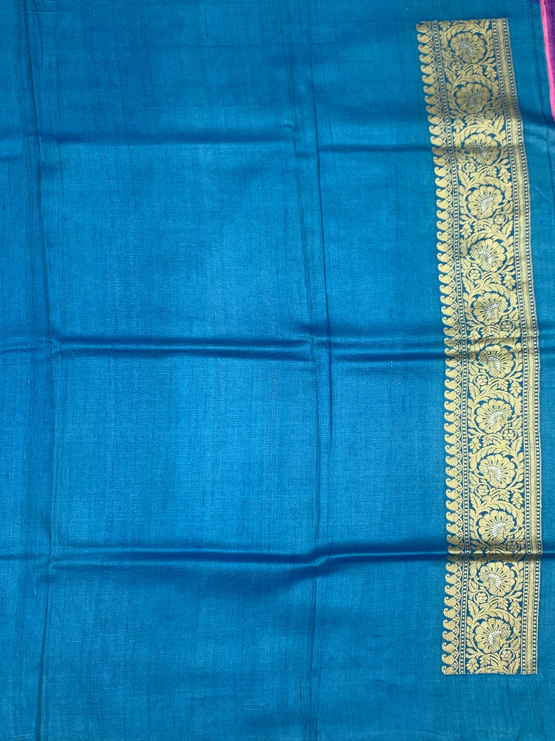 Royal Purple Tussore Georgette Saree with Meenakari Floral Jaal & Contrast Peacock Blue Blouse