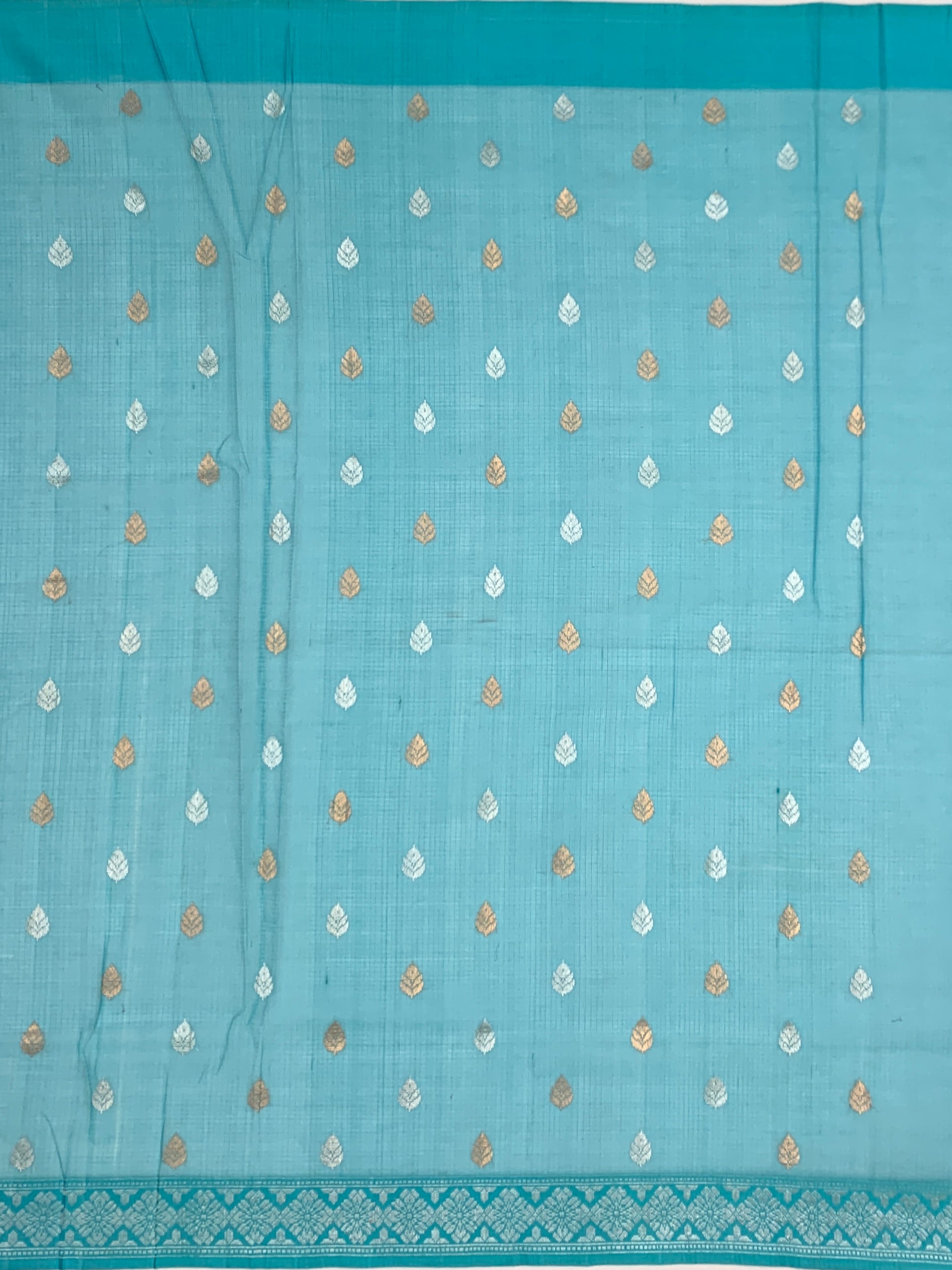 Ice Blue Tissue Zari Kota Saree with Geometric Star Lattice & Meenakari Floral Weave