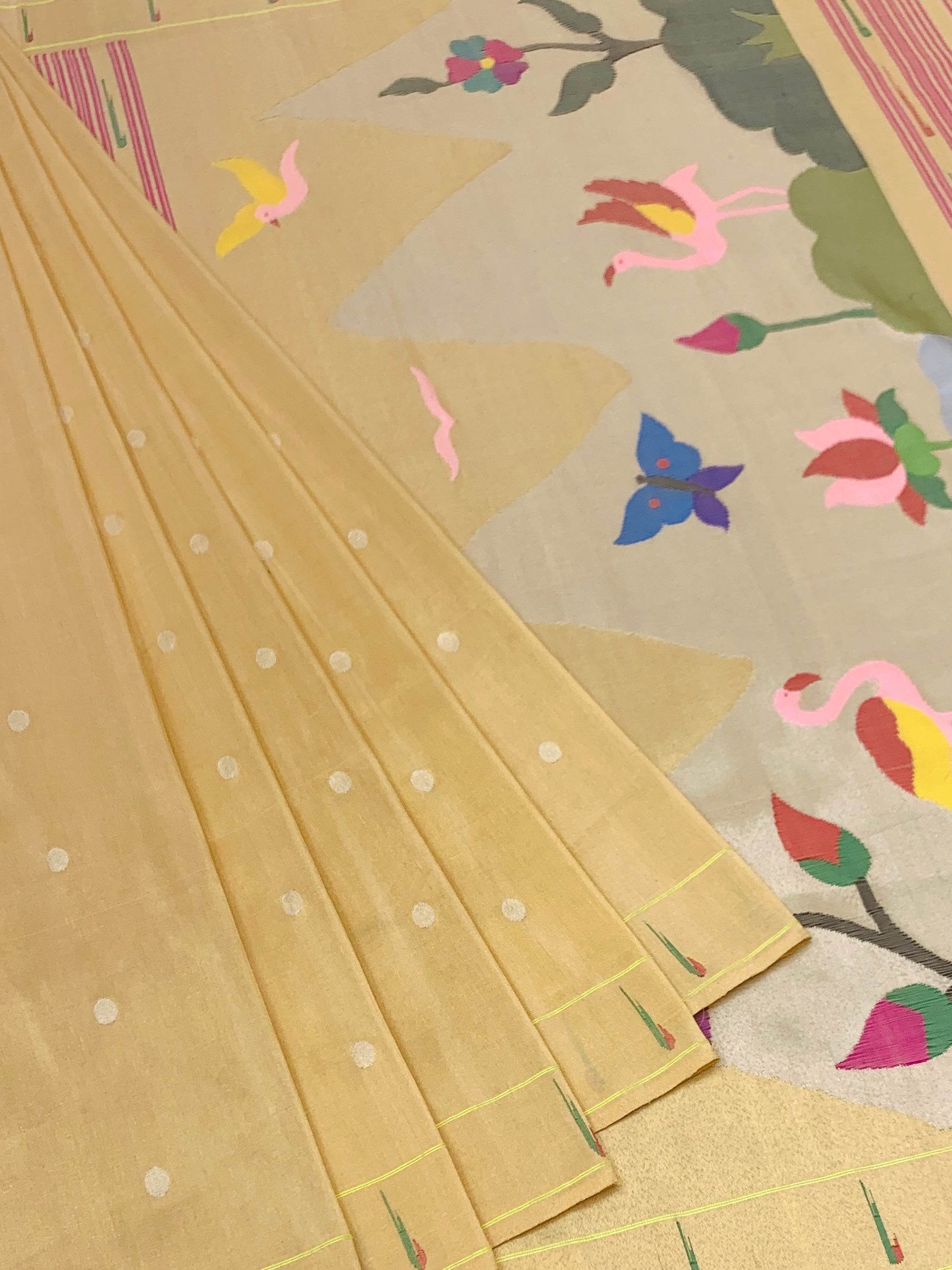 Luminous Gold Tissue Paithani Saree with Enchanting Scenic Landscape Pallu