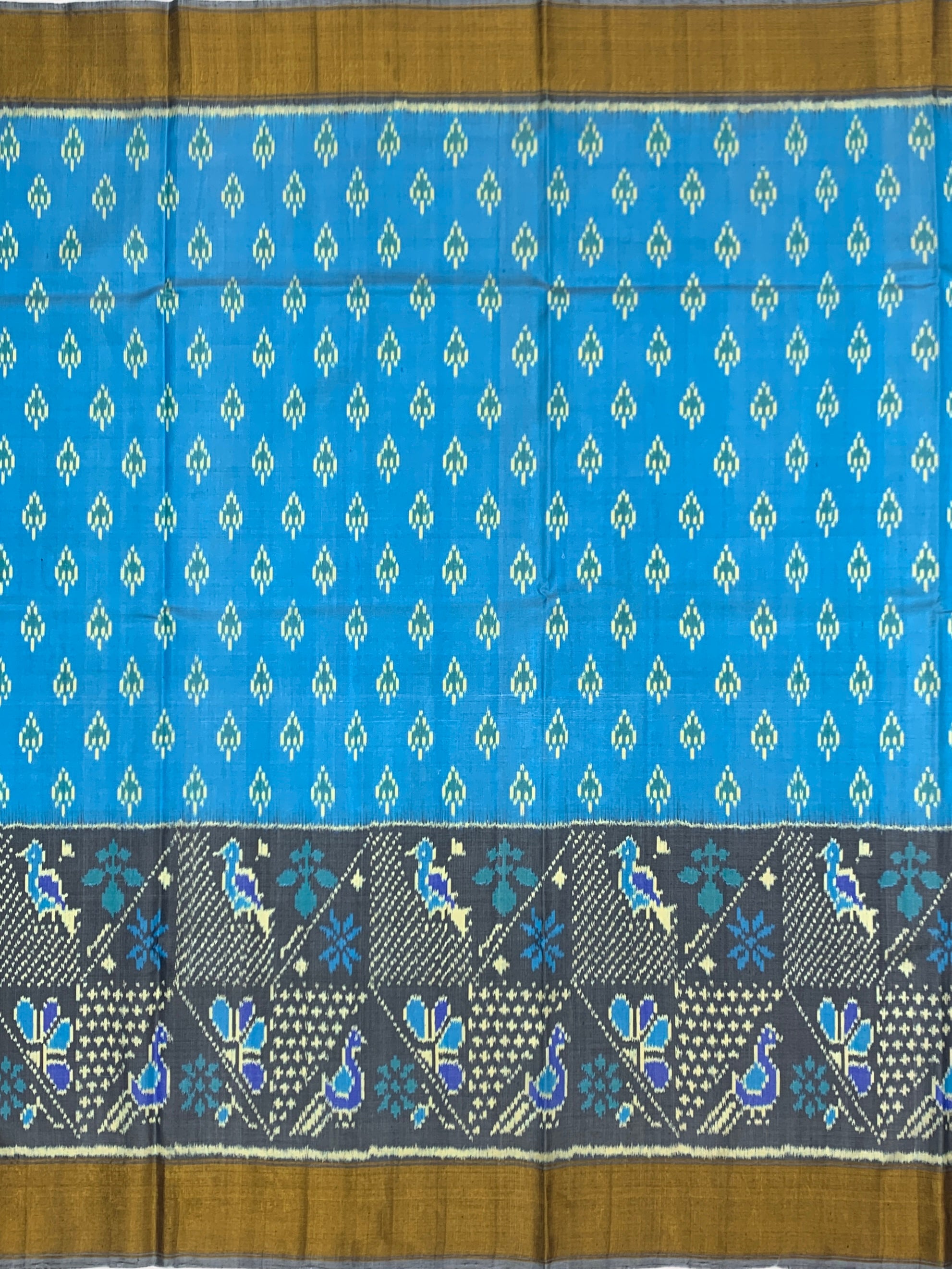 Azure Blue & Slate Grey: Popat Bhat Rajkot Patola Silk Saree