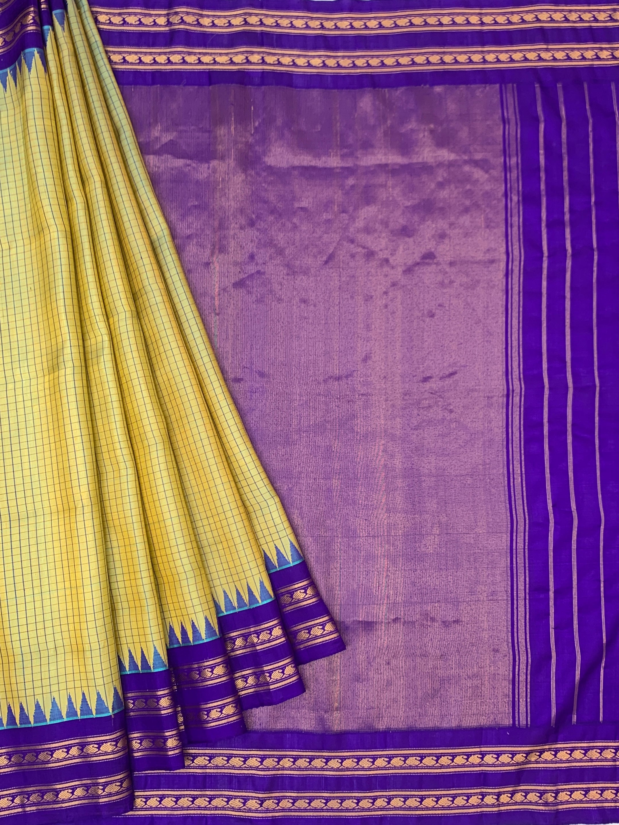 Lemon Yellow & Royal Purple Gadwal Pattu Saree