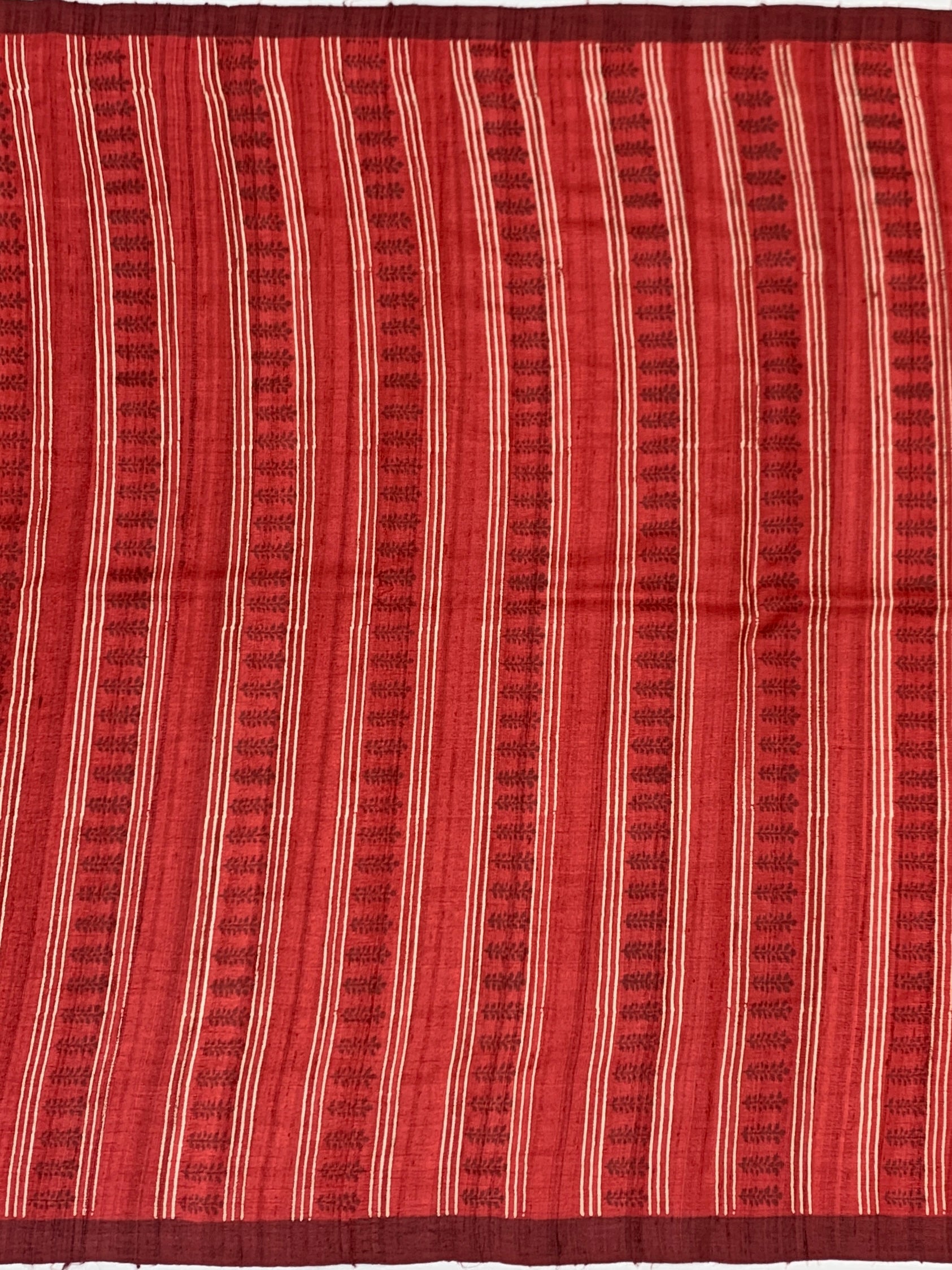 Crimson Red & Powder Blue Printed Tussore Saree