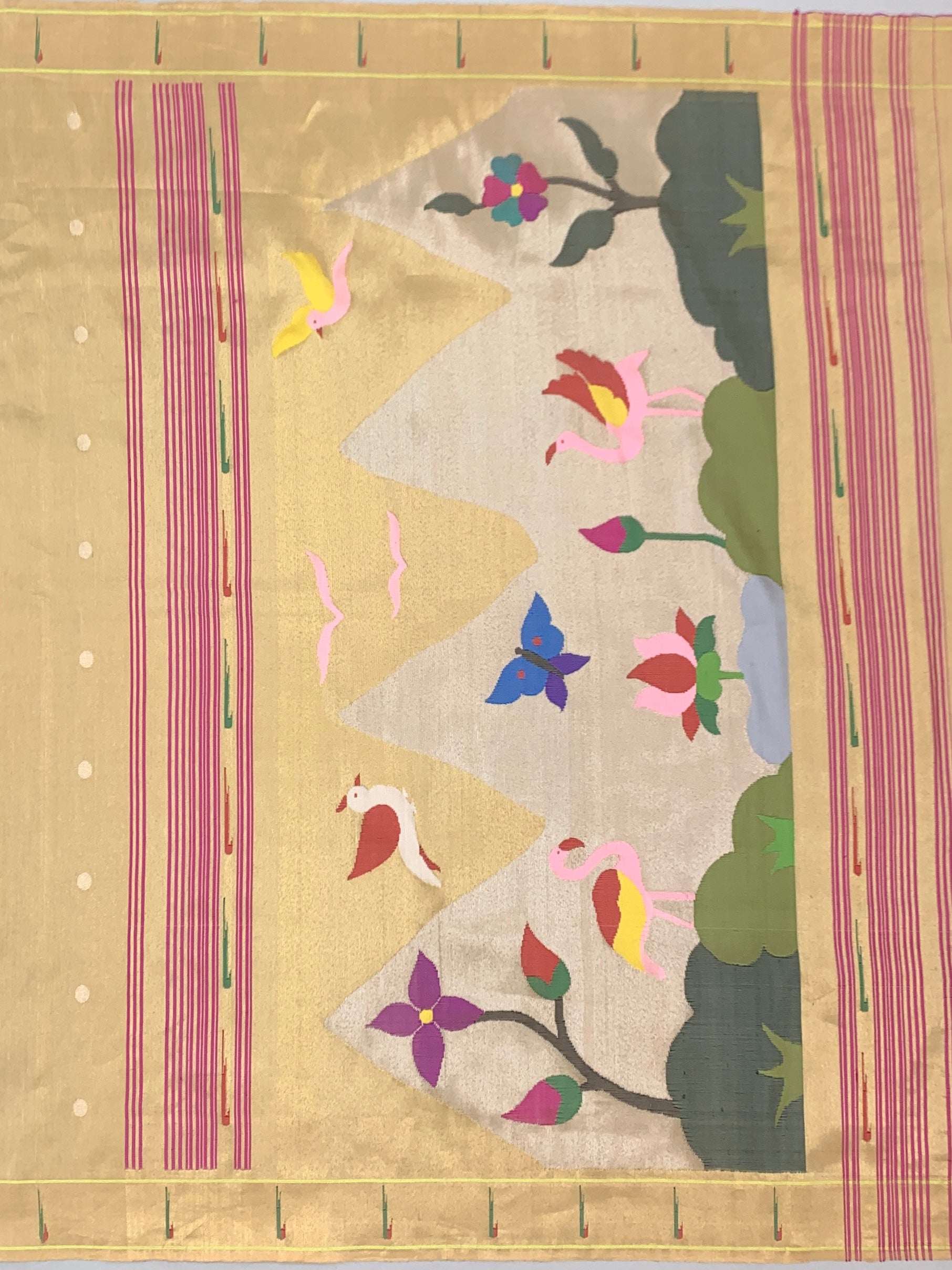 Luminous Gold Tissue Paithani Saree with Enchanting Scenic Landscape Pallu