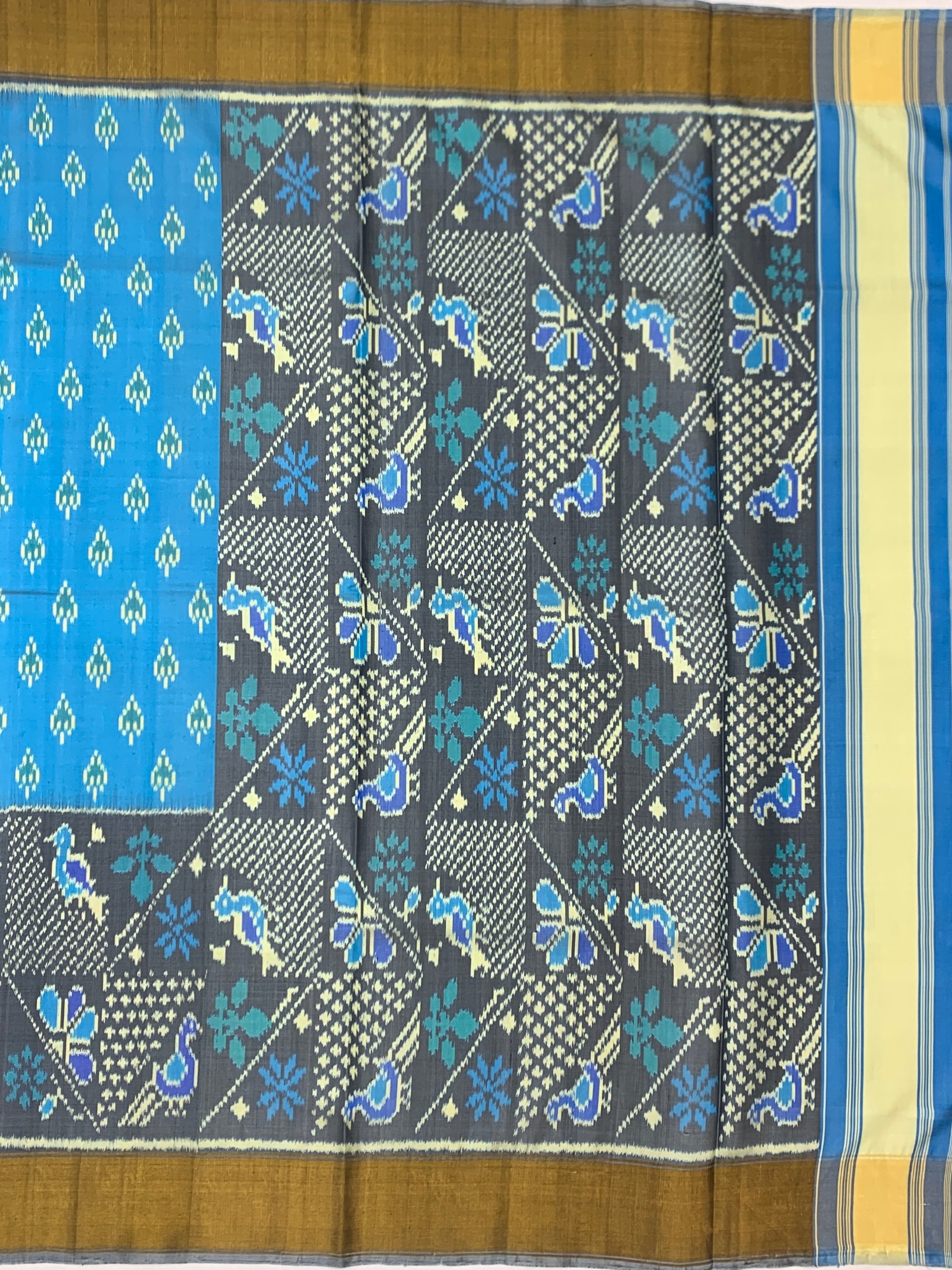 Azure Blue & Slate Grey: Popat Bhat Rajkot Patola Silk Saree