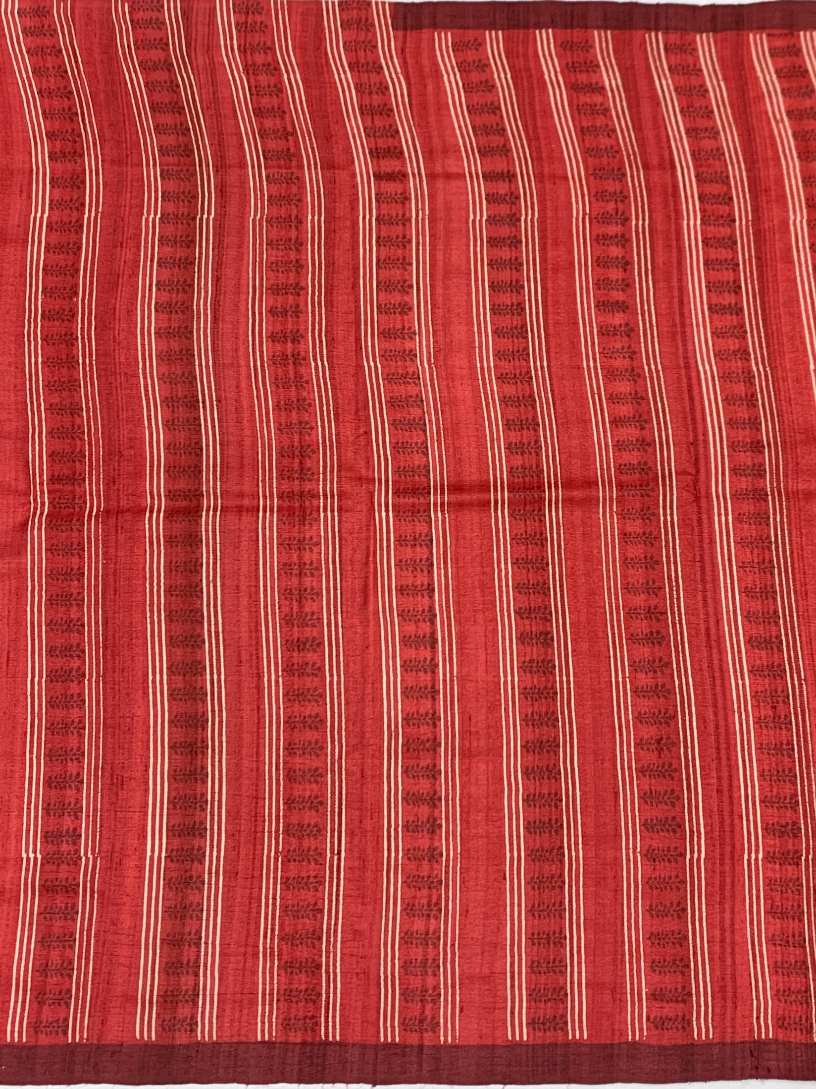 Crimson Red & Powder Blue Printed Tussore Saree