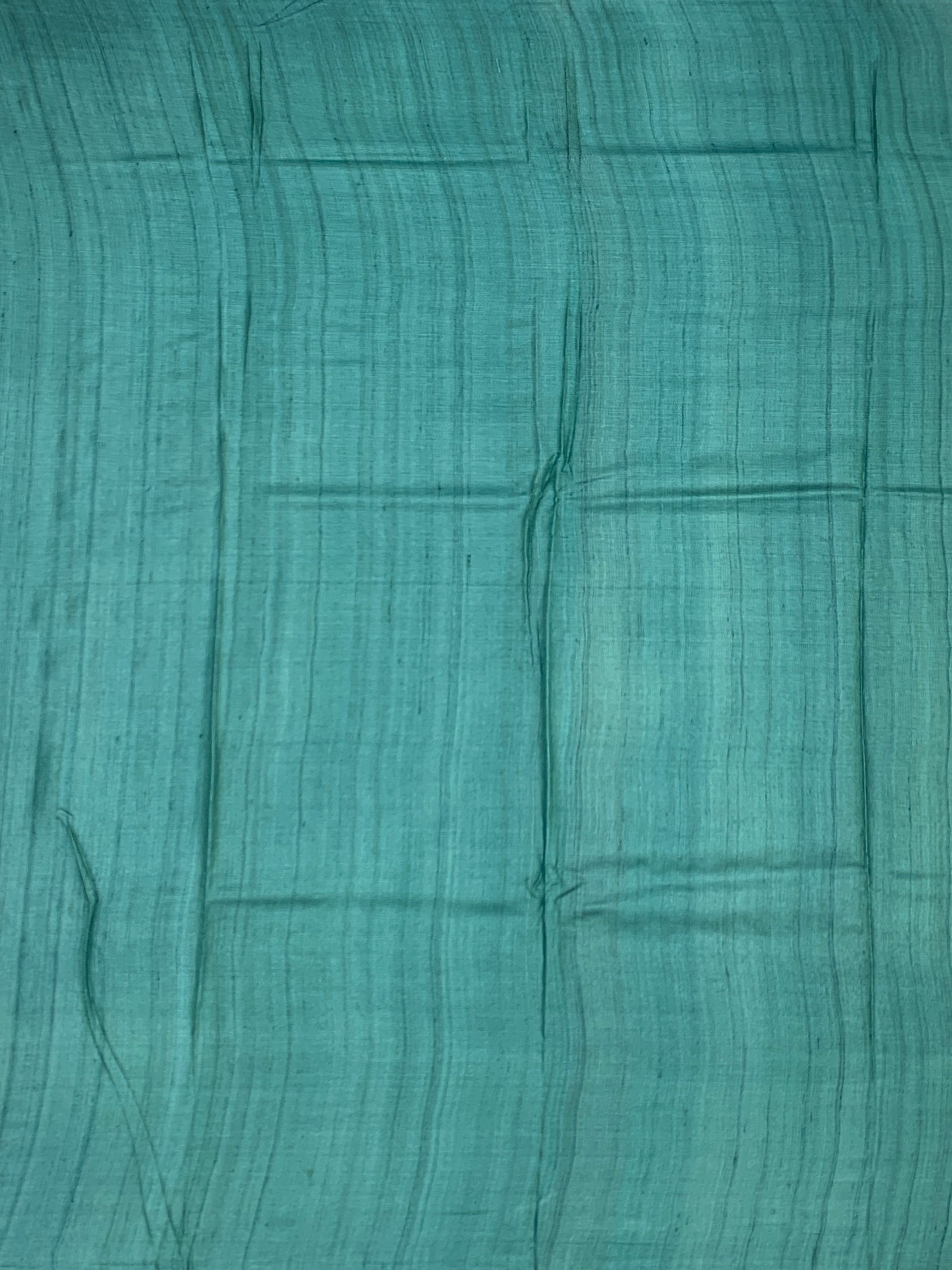 Earthy Ivory & Sea Green: Geometric Aztec Printed Tussore Saree
