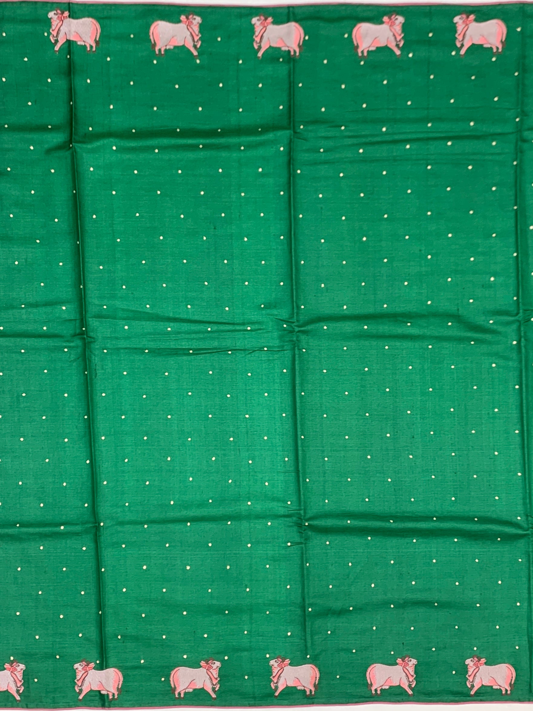 Lush Emerald: Pichwai-Inspired Hand-Embroidered Tussar Silk Saree