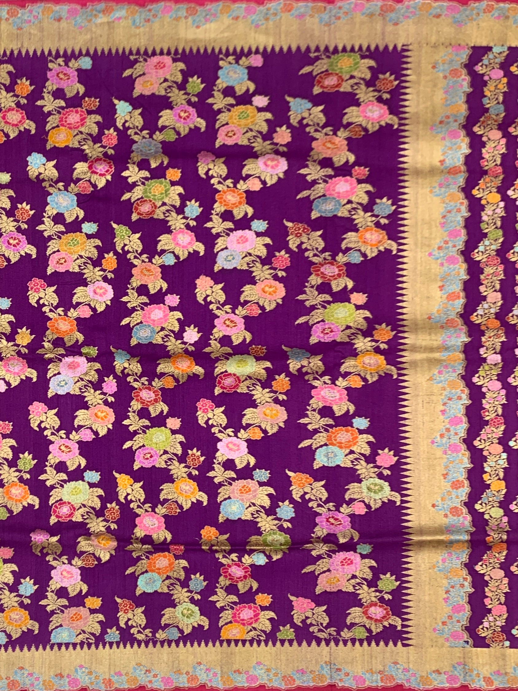 Regal Aubergine Purple Tussore Georgette Saree with Meenakari Floral Jaal