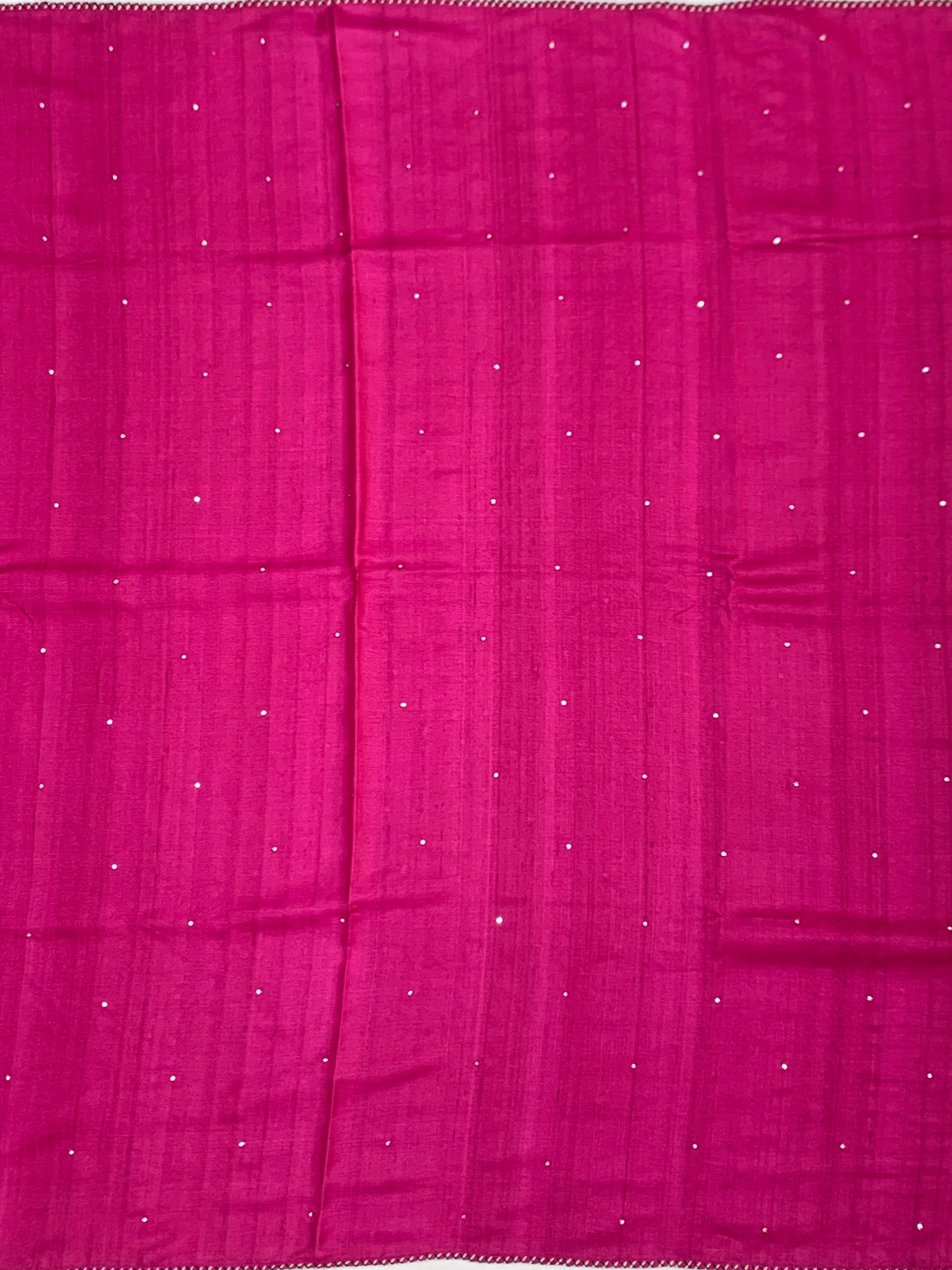 Magenta Pink Tussore Silk Saree with Pichwai Cow Embroidery & Shibori Grid
