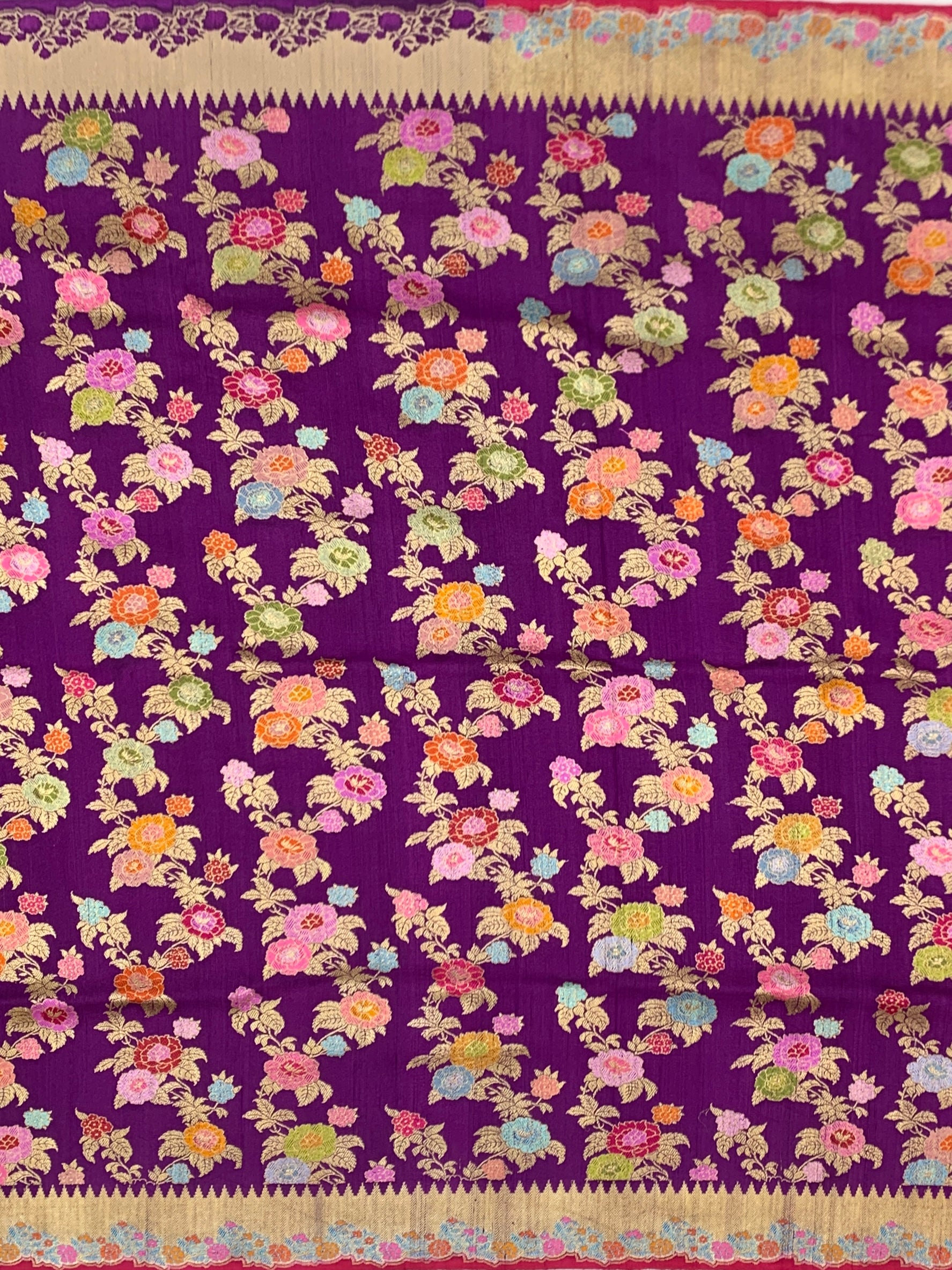 Regal Aubergine Purple Tussore Georgette Saree with Meenakari Floral Jaal