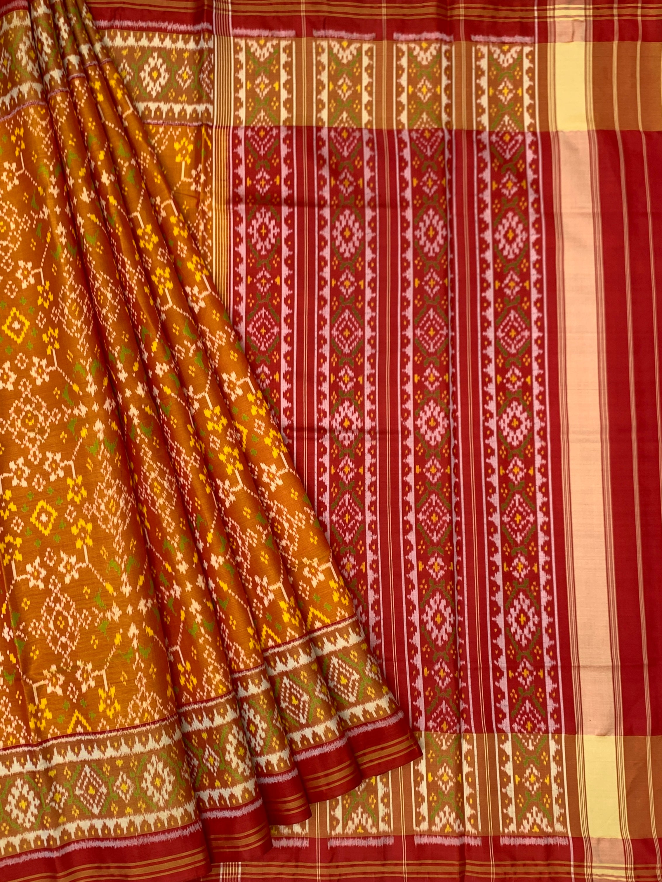 Rust Amber & Crimson Red Rajkot Patola Silk Saree
