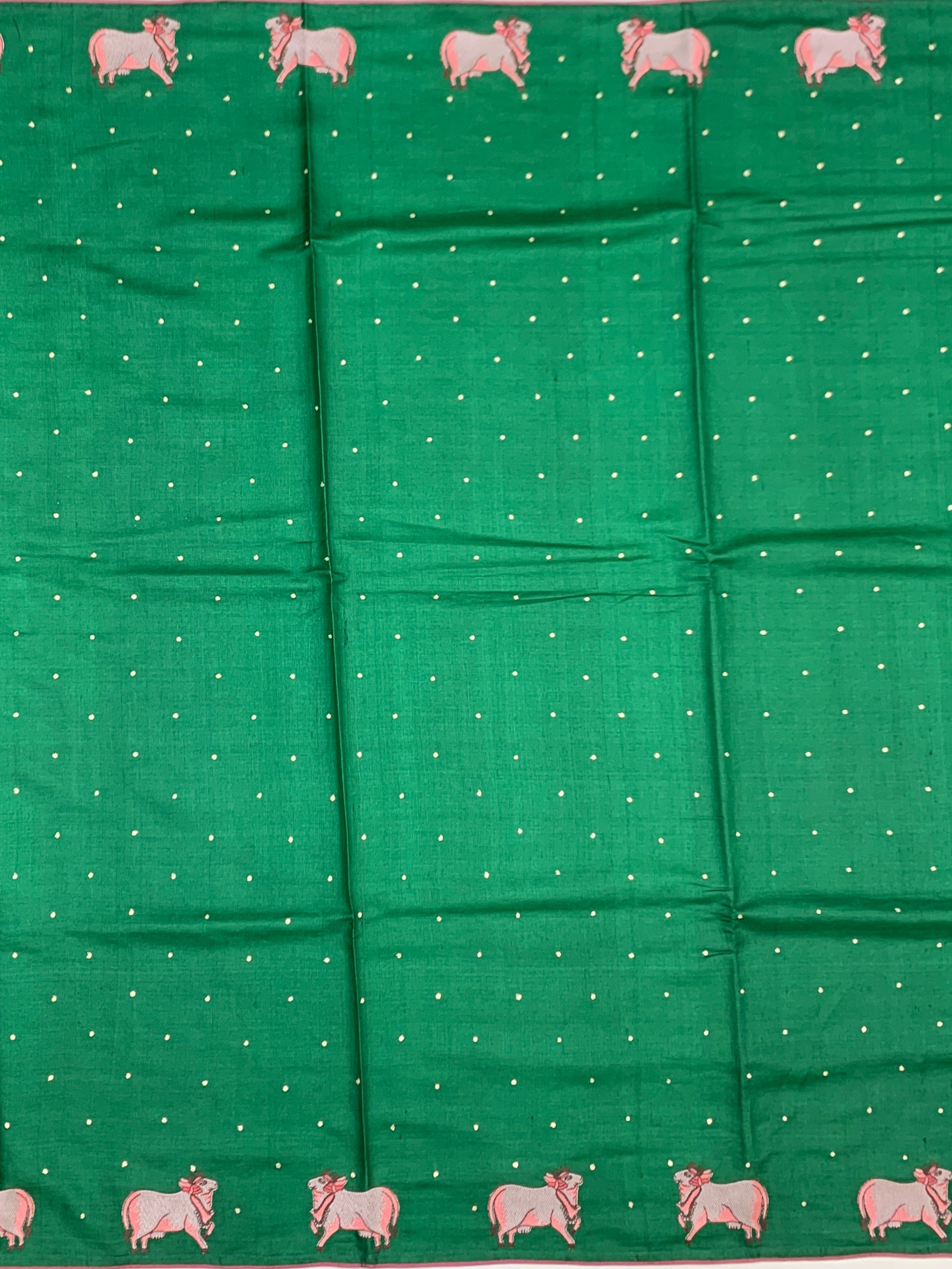 Lush Emerald: Pichwai-Inspired Hand-Embroidered Tussar Silk Saree