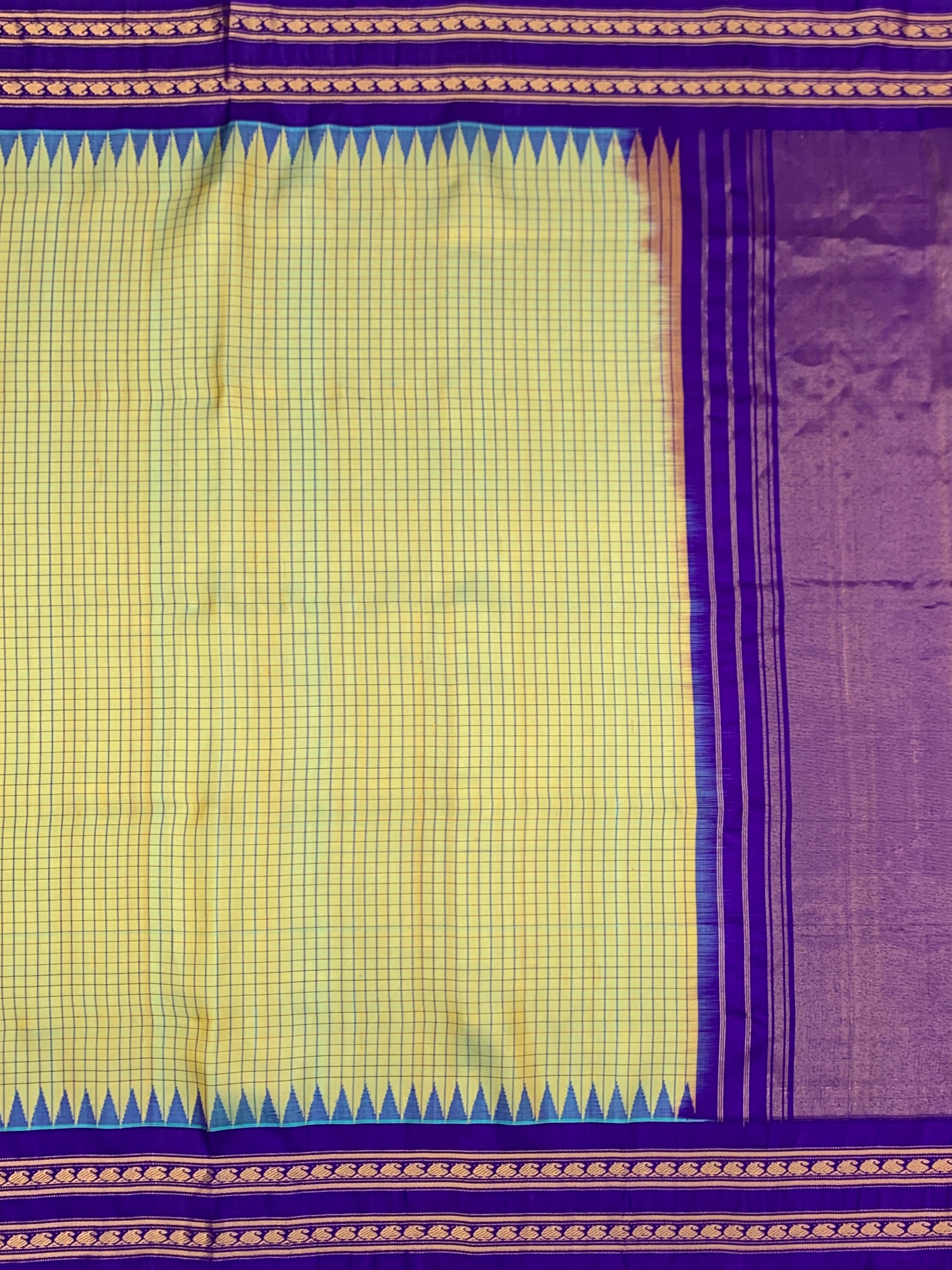 Lemon Yellow & Royal Purple Gadwal Pattu Saree