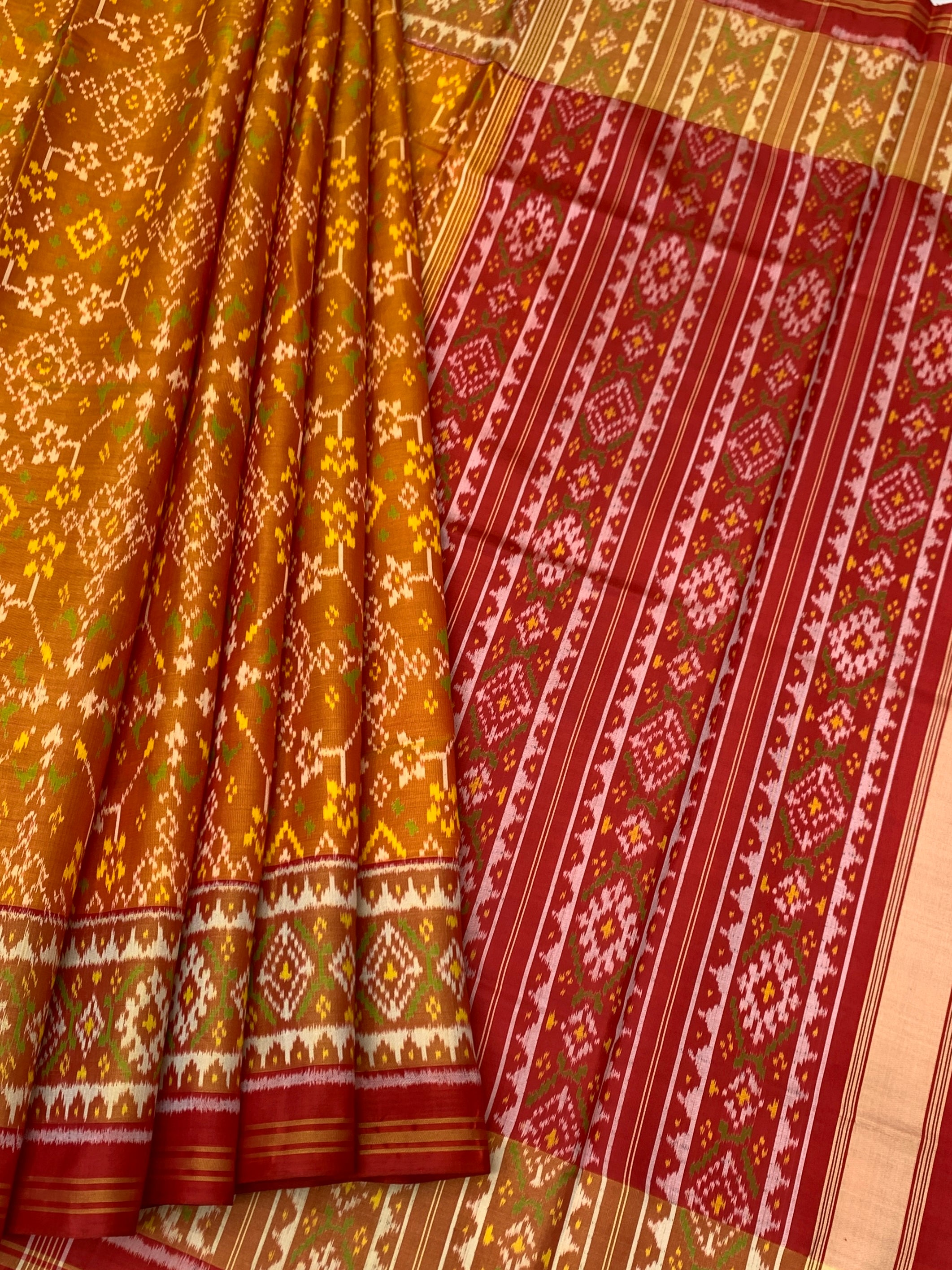 Rust Amber & Crimson Red Rajkot Patola Silk Saree