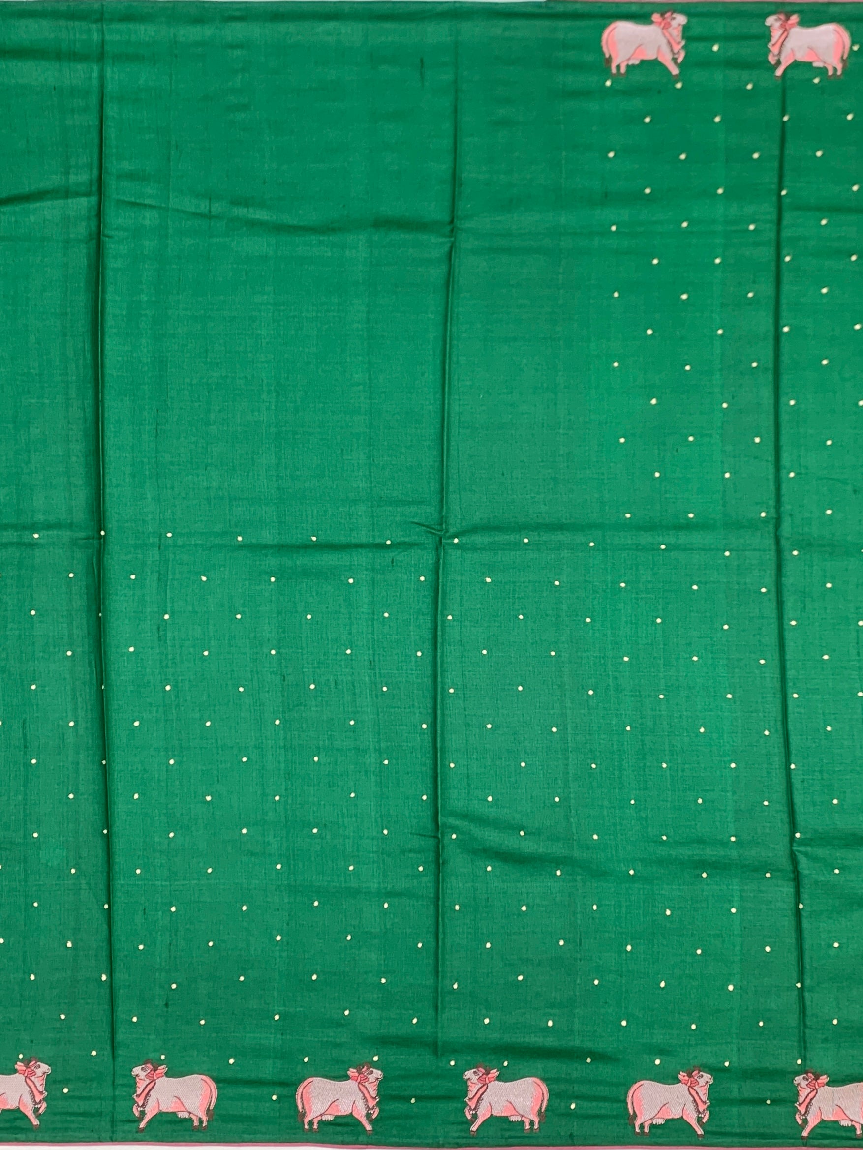 Lush Emerald: Pichwai-Inspired Hand-Embroidered Tussar Silk Saree