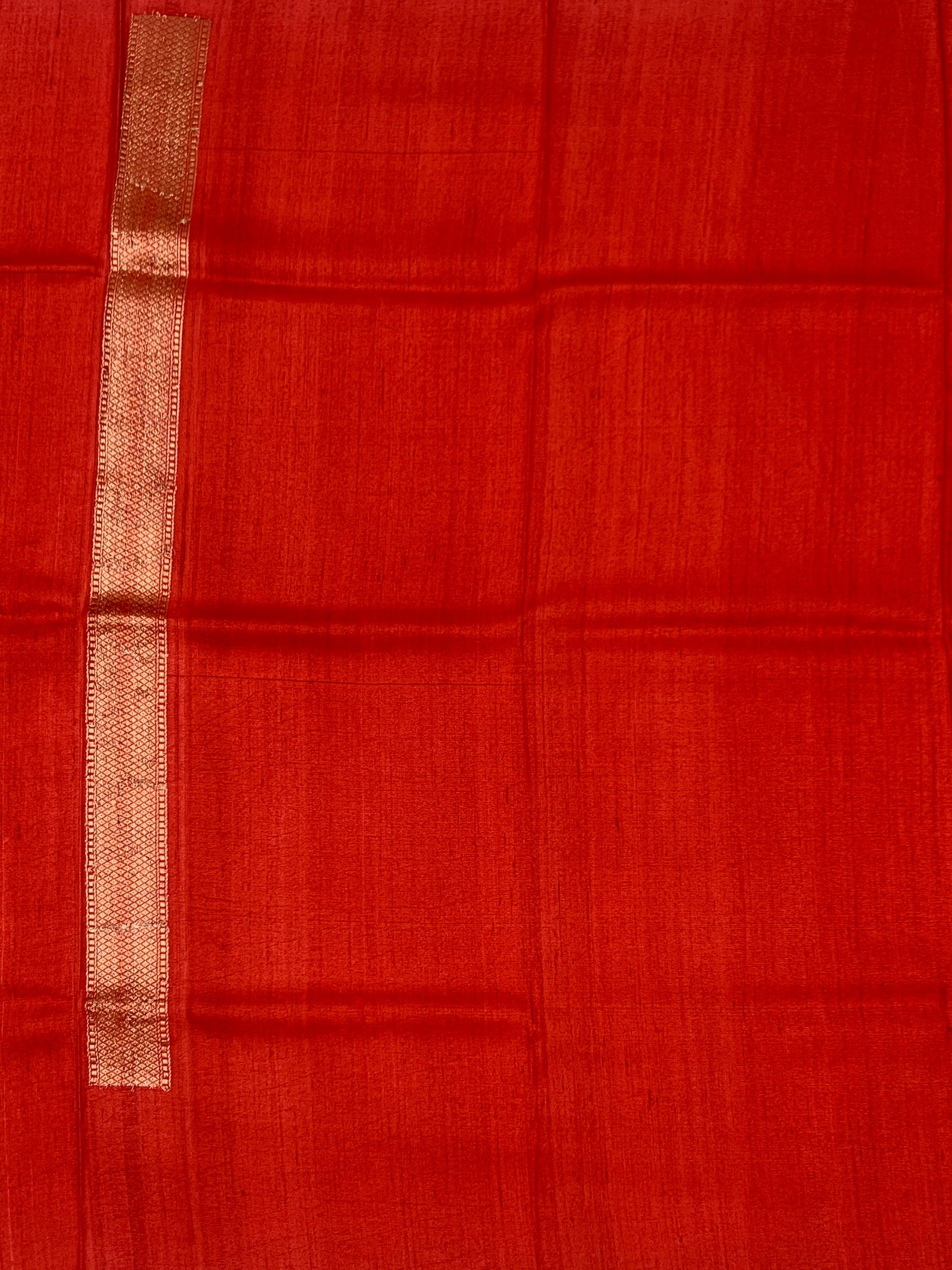 Royal Blue Tussore Georgette Saree with Zari Stripes & Contrast Red Blouse