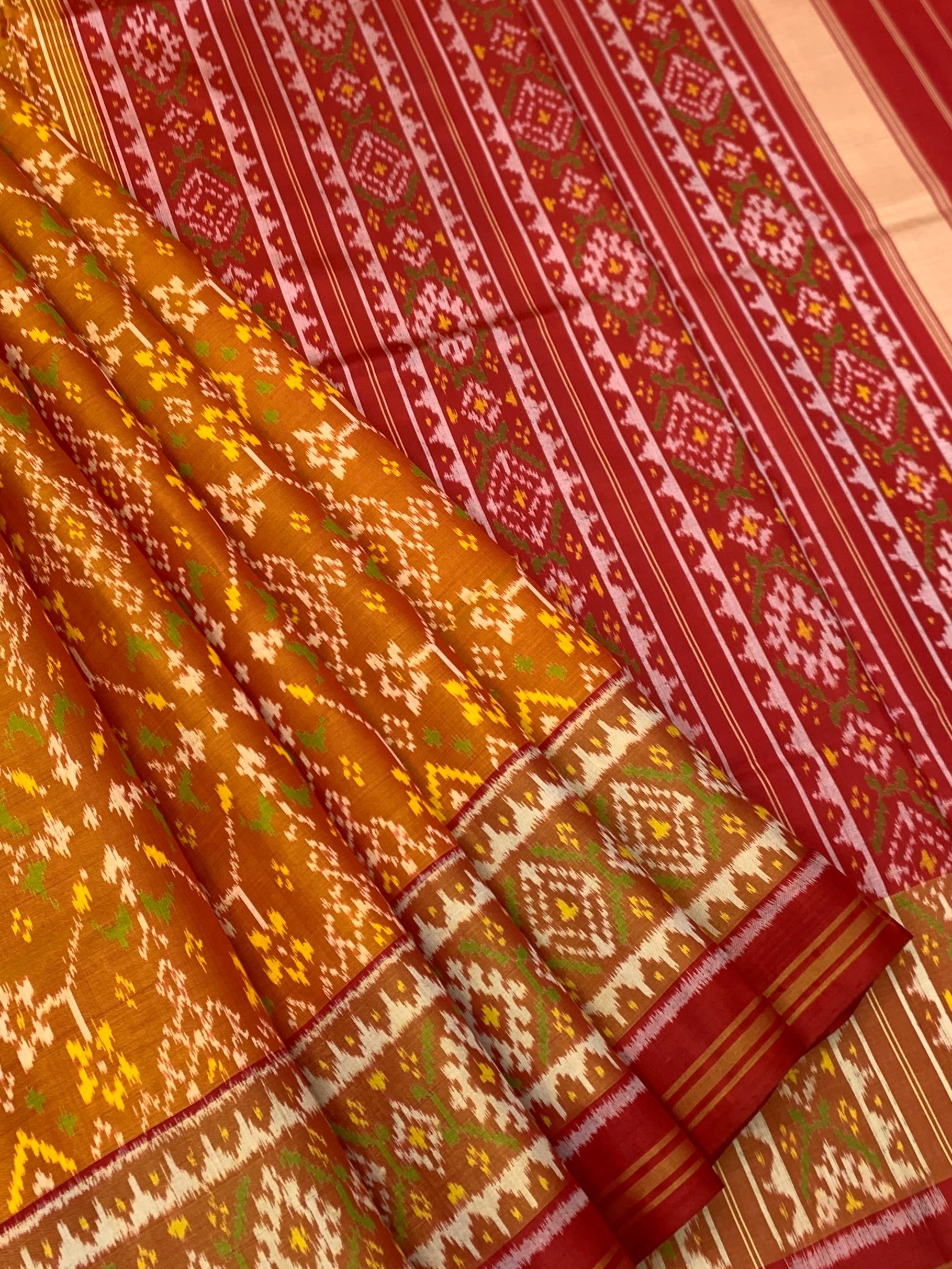 Rust Amber & Crimson Red Rajkot Patola Silk Saree