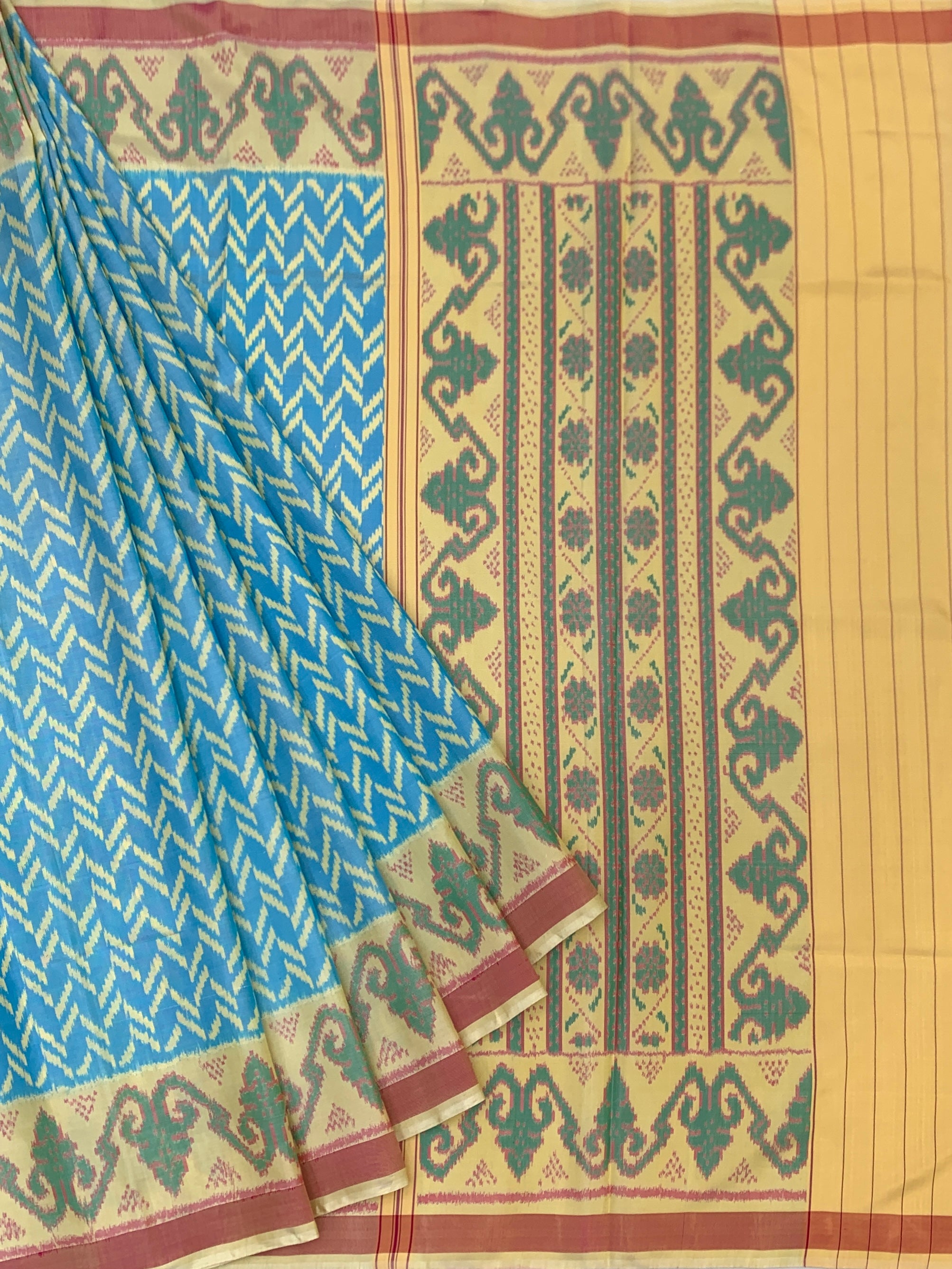 Cerulean Chevron: Heritage Rajkot Patola Silk Saree