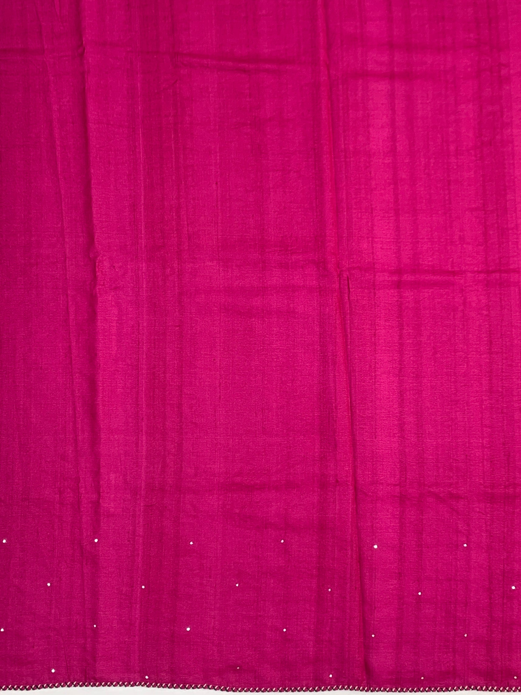 Magenta Pink Tussore Silk Saree with Pichwai Cow Embroidery & Shibori Grid