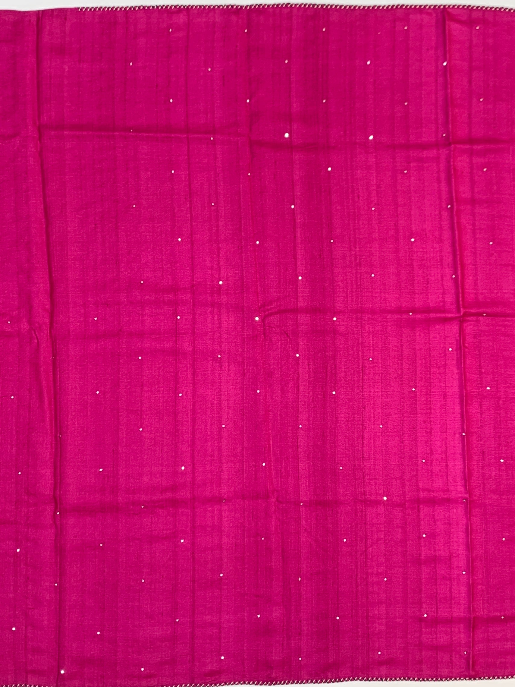 Magenta Pink Tussore Silk Saree with Pichwai Cow Embroidery & Shibori Grid