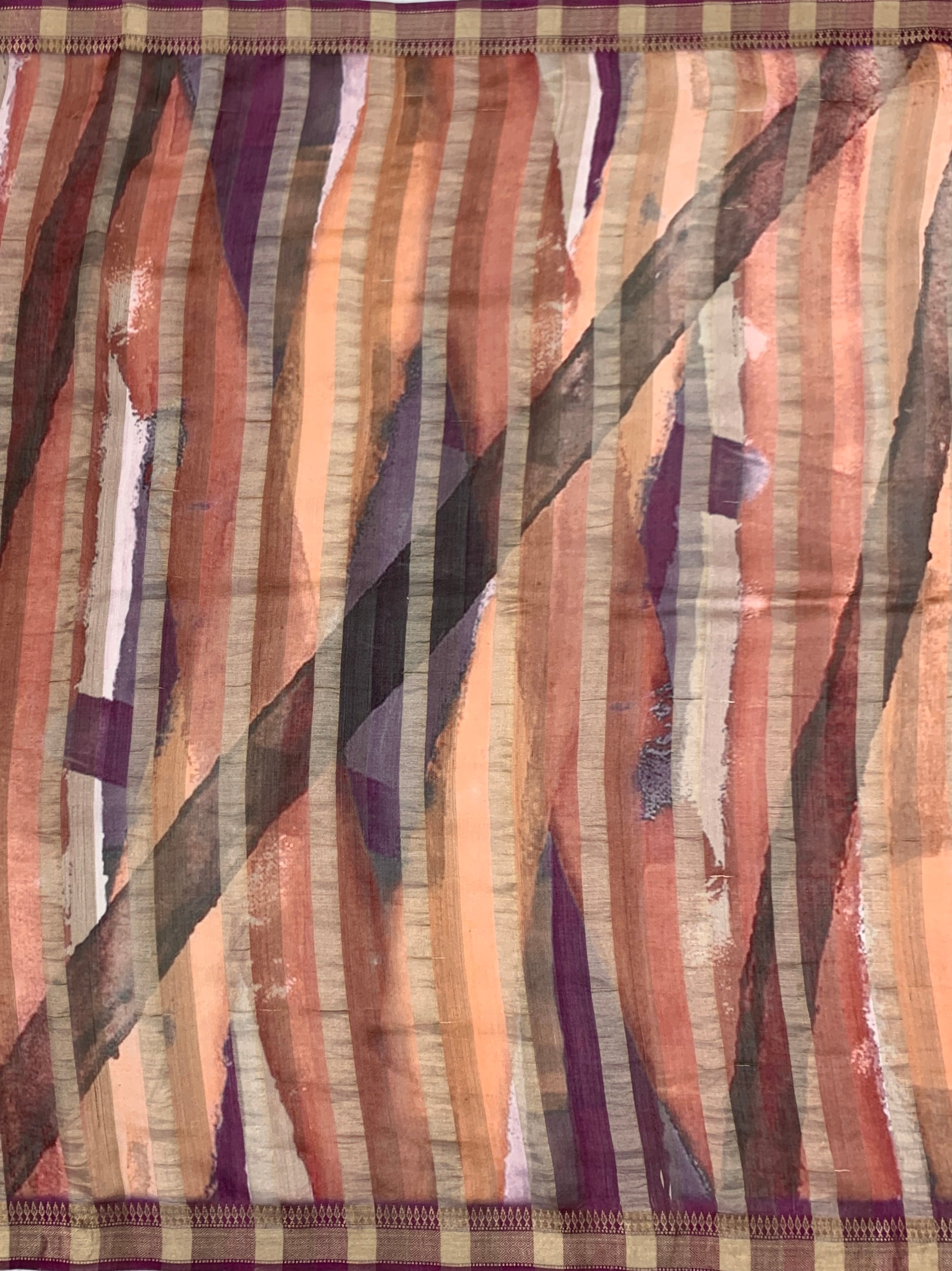 Abstract Watercolor & Orchid Plum Printed Tussore Saree
