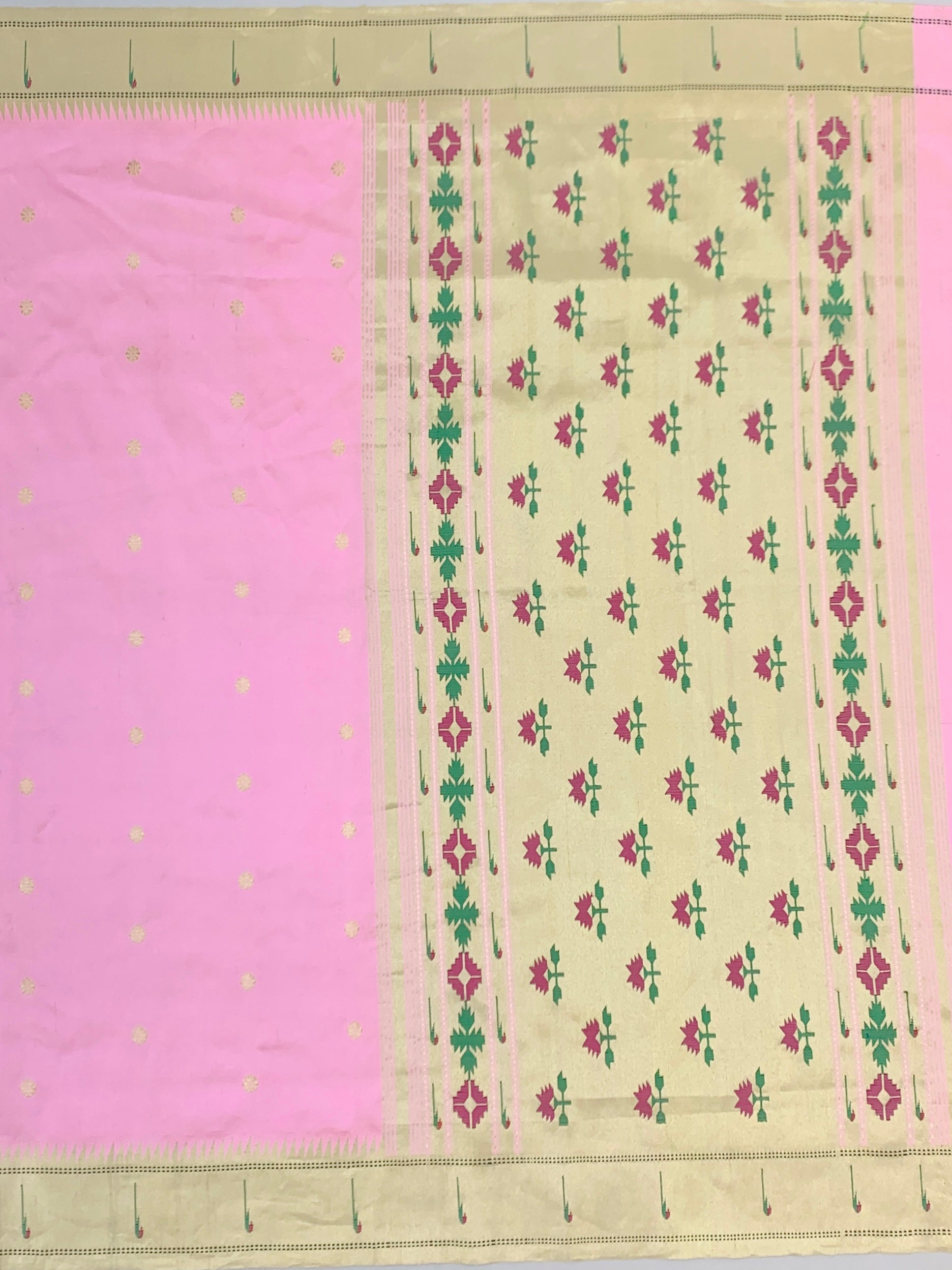Ethereal Baby Pink Paithani Silk Saree with Geometric Floral Pallu