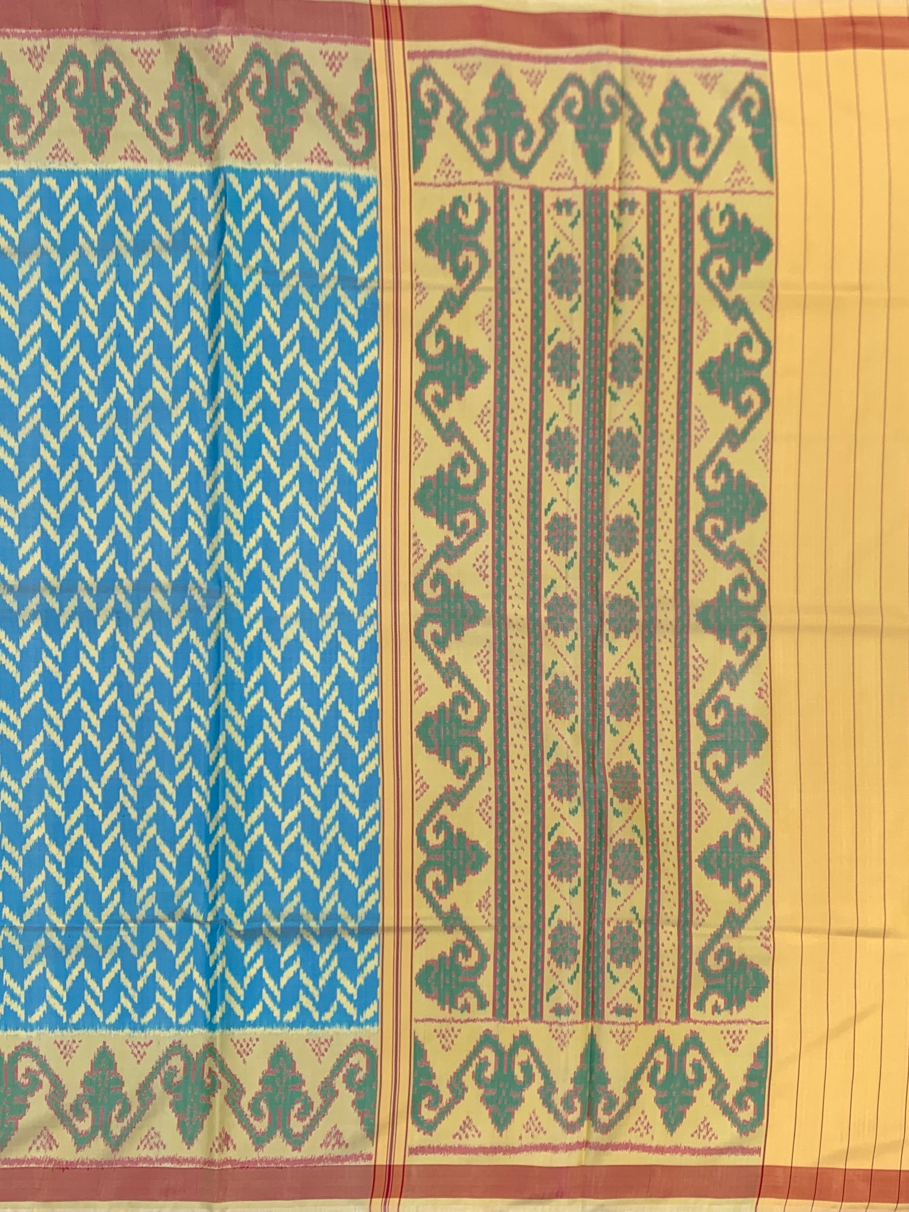 Cerulean Chevron: Heritage Rajkot Patola Silk Saree