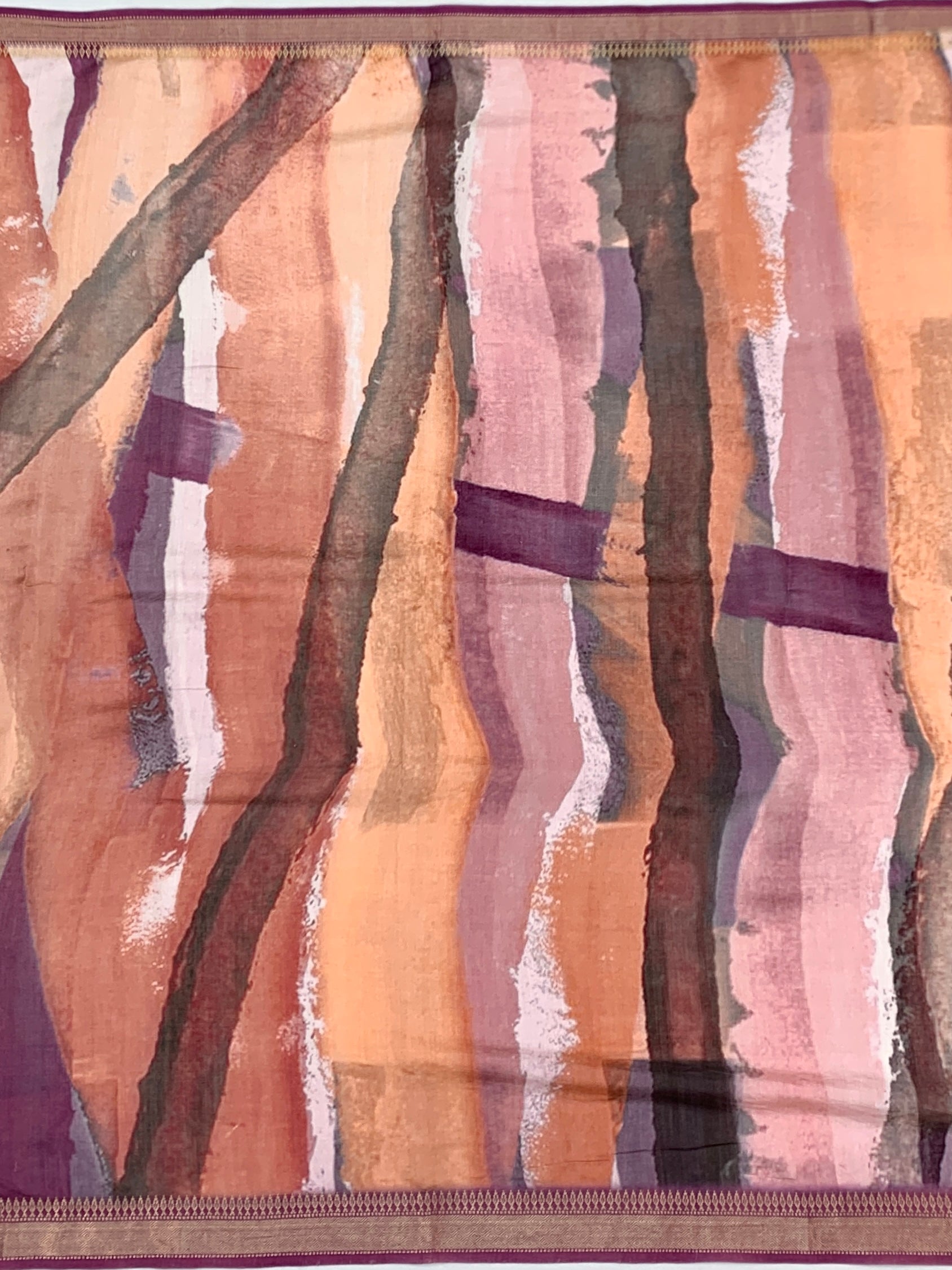 Abstract Watercolor & Orchid Plum Printed Tussore Saree