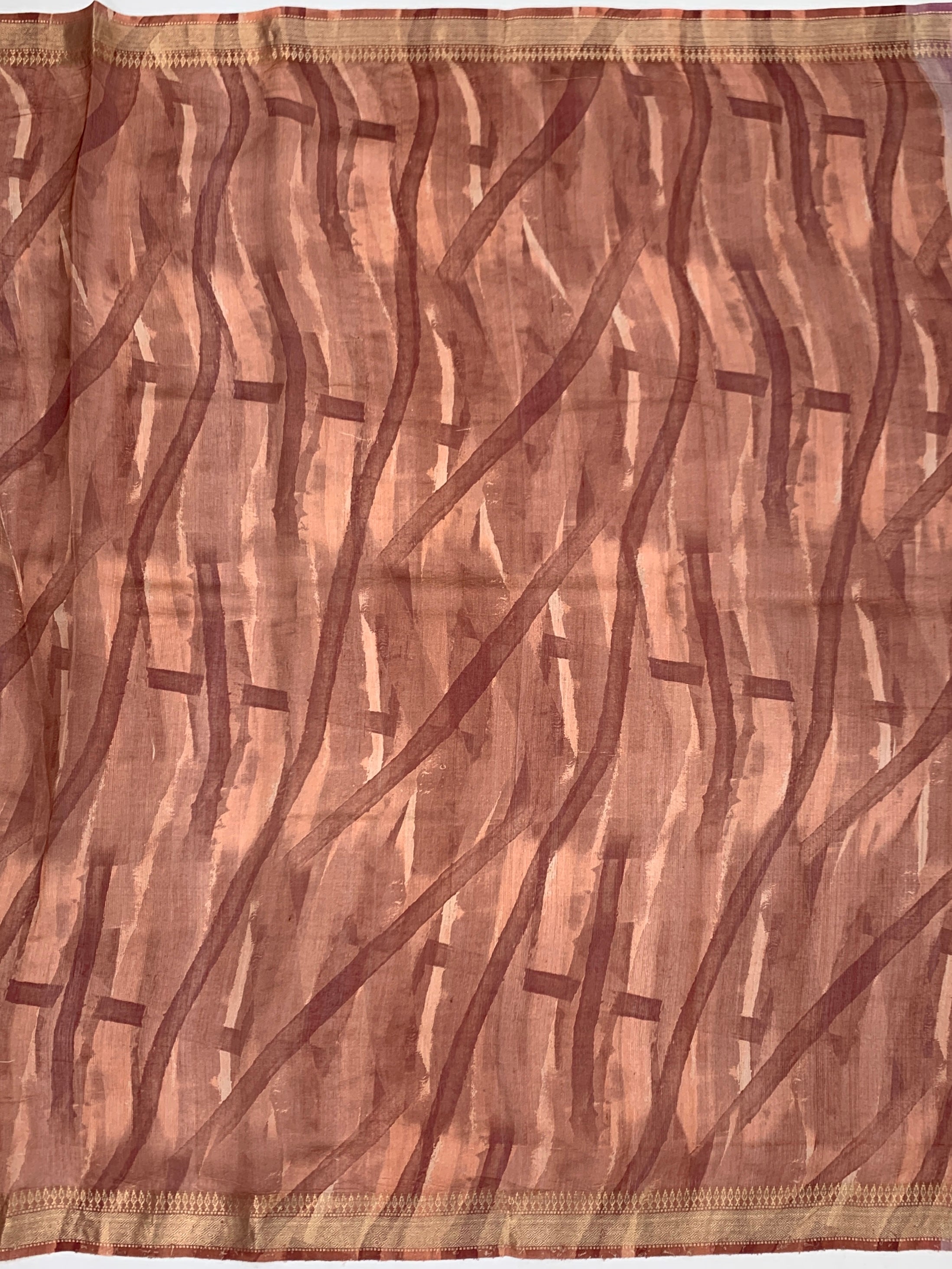Abstract Watercolor & Orchid Plum Printed Tussore Saree