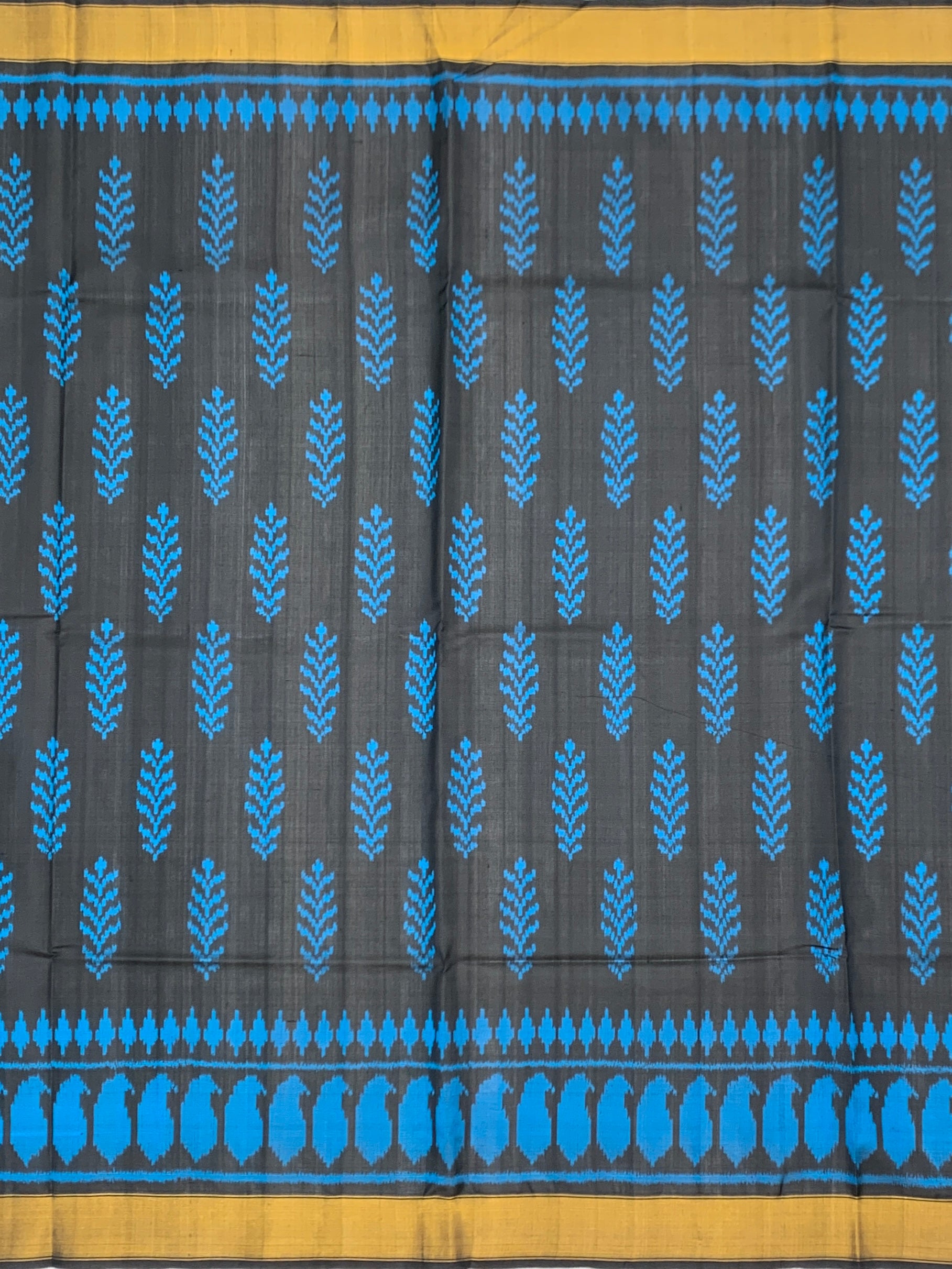 Midnight Charcoal & Electric Blue: Kalka Motif Rajkot Patola Silk Saree