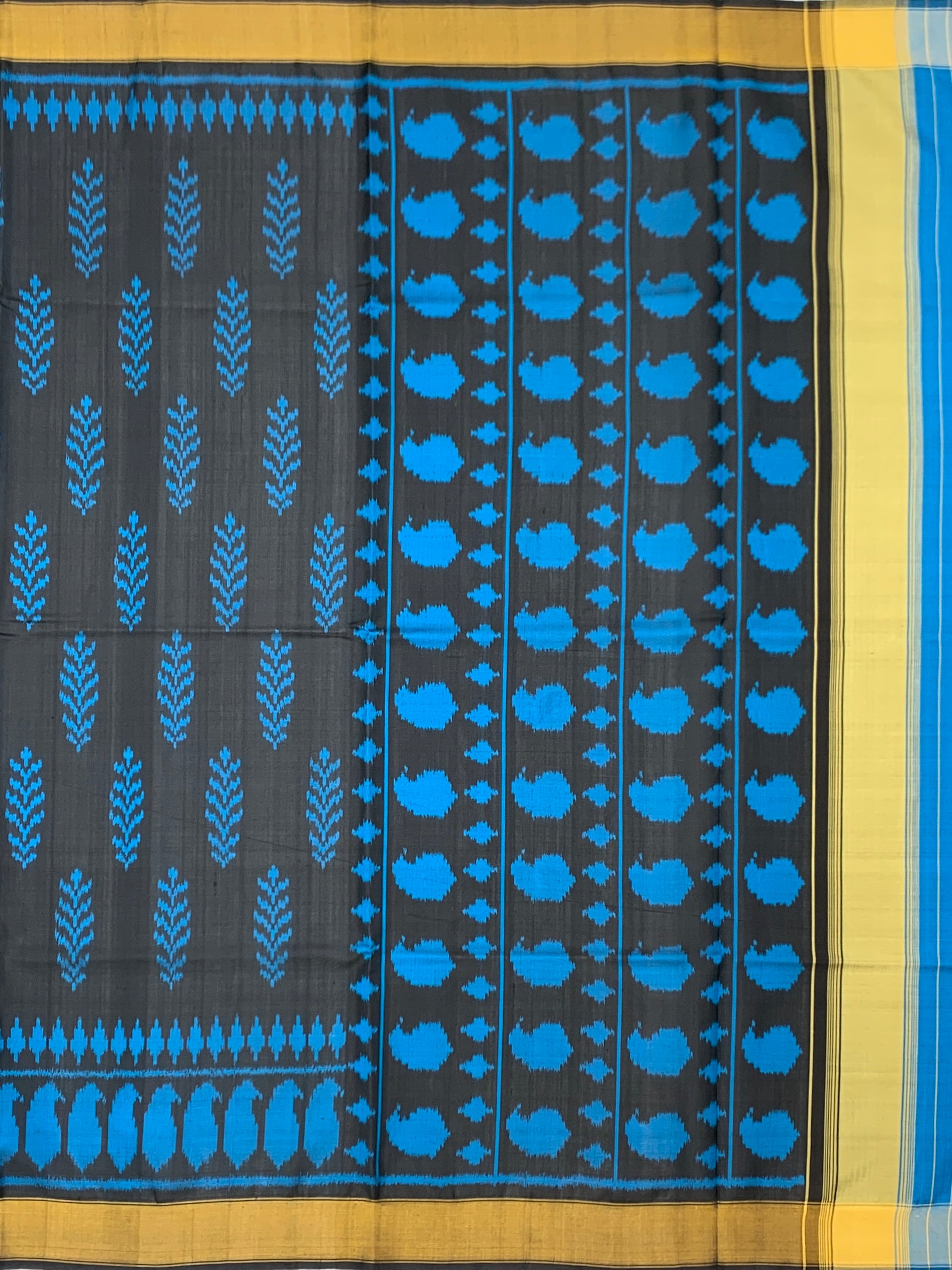 Midnight Charcoal & Electric Blue: Kalka Motif Rajkot Patola Silk Saree