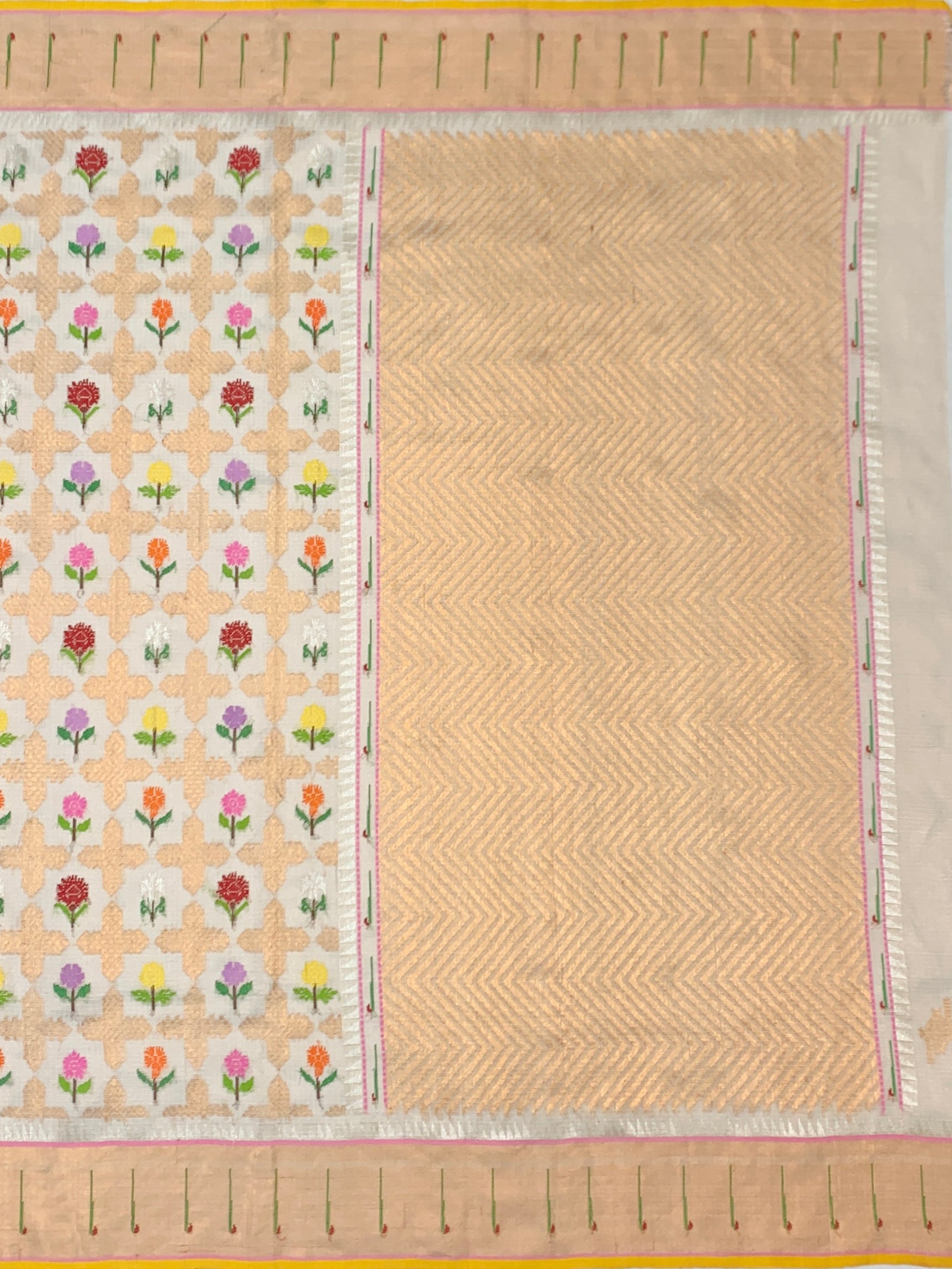 Floral Tissue Zari Kota Saree with Chevron Pallu