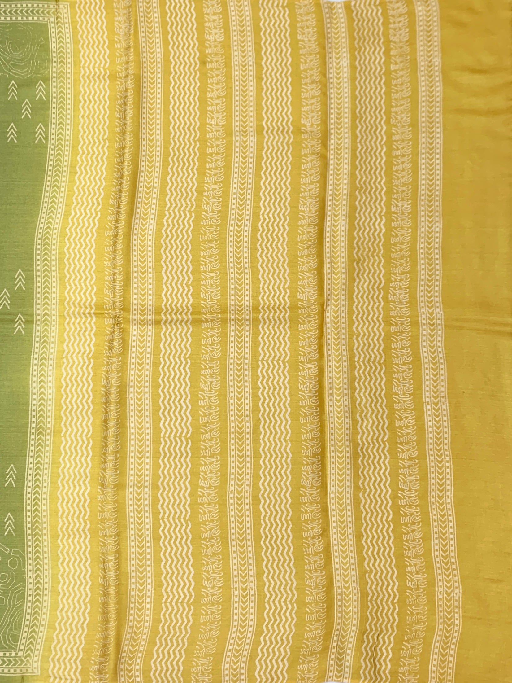 Olive Green & Warm Mustard Printed Tussore Saree