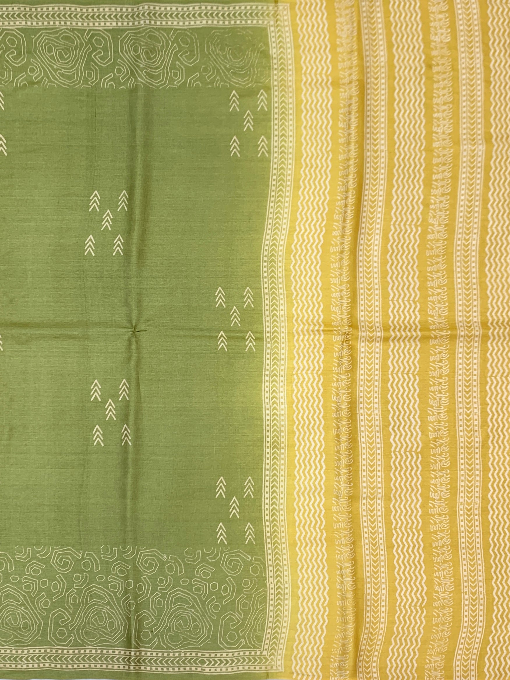 Olive Green & Warm Mustard Printed Tussore Saree