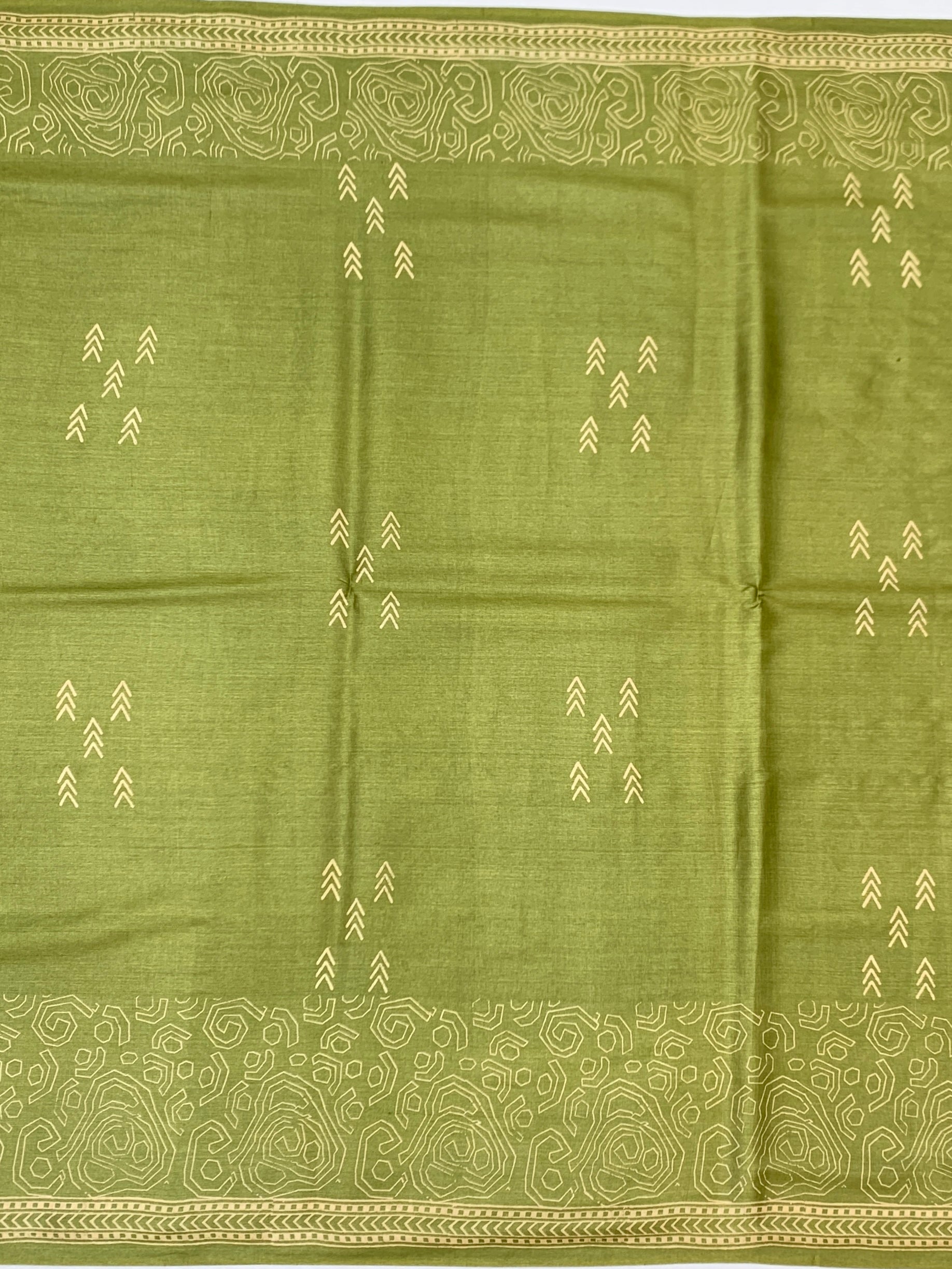 Olive Green & Warm Mustard Printed Tussore Saree