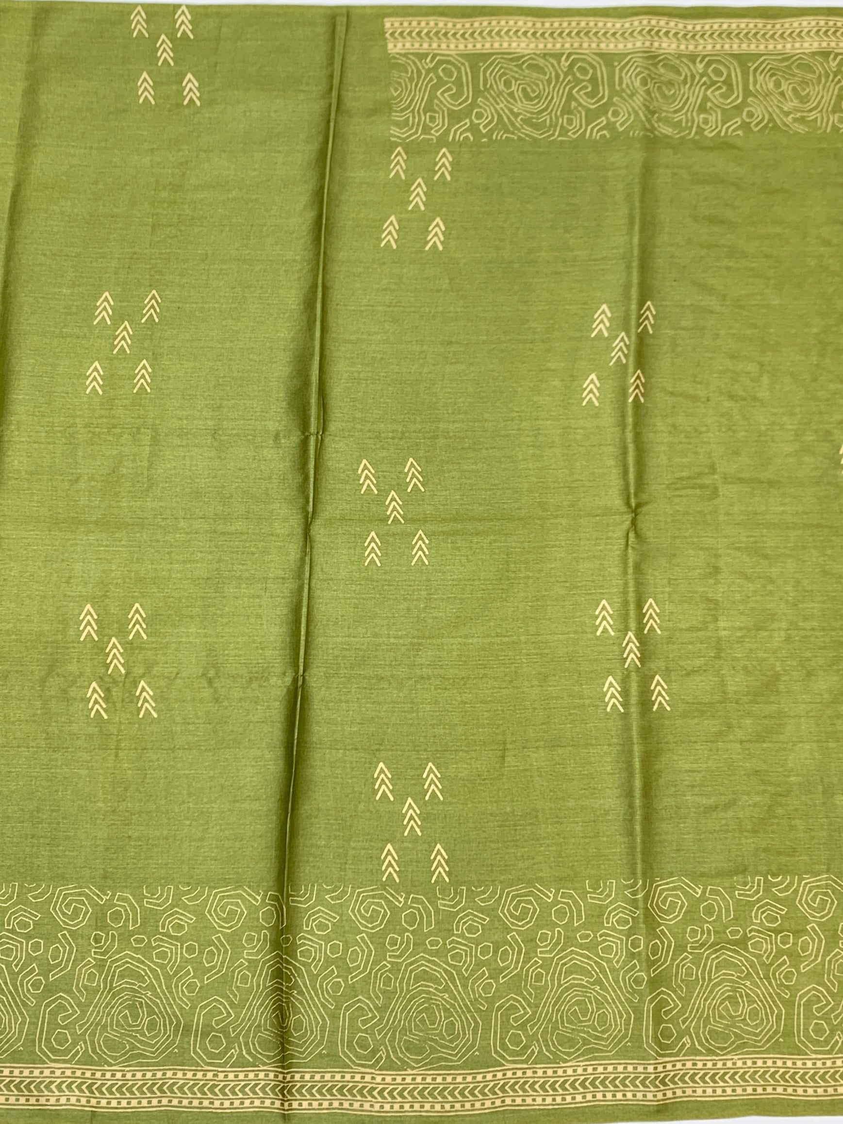 Olive Green & Warm Mustard Printed Tussore Saree
