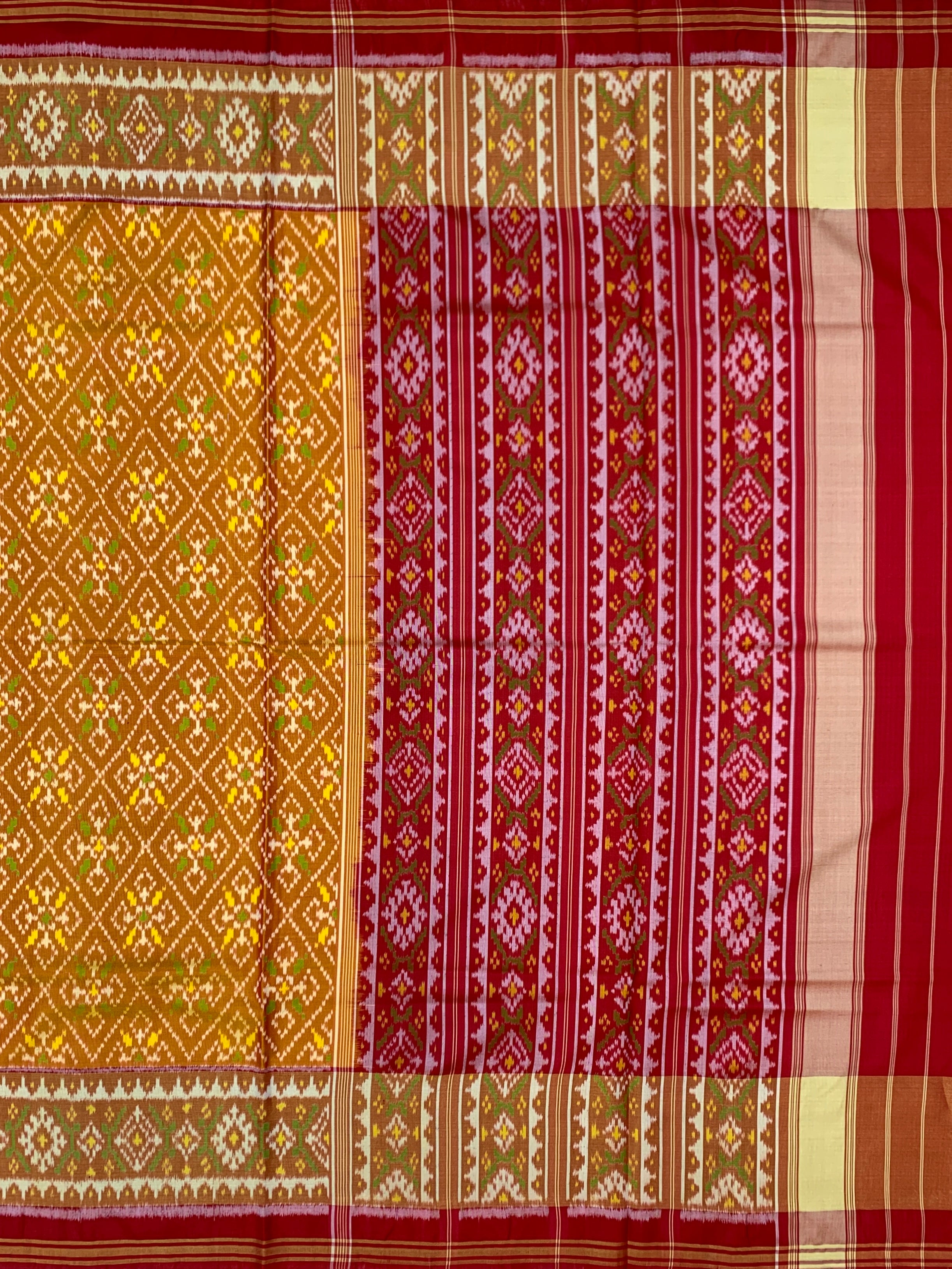 Mustard Yellow & Crimson Red Rajkot Patola Silk Saree