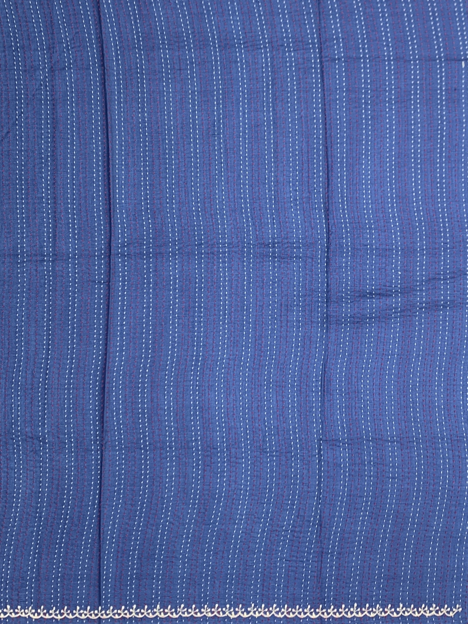 Indigo Serenade: Crane Motif Hand-Embroidered Tussar Silk Saree