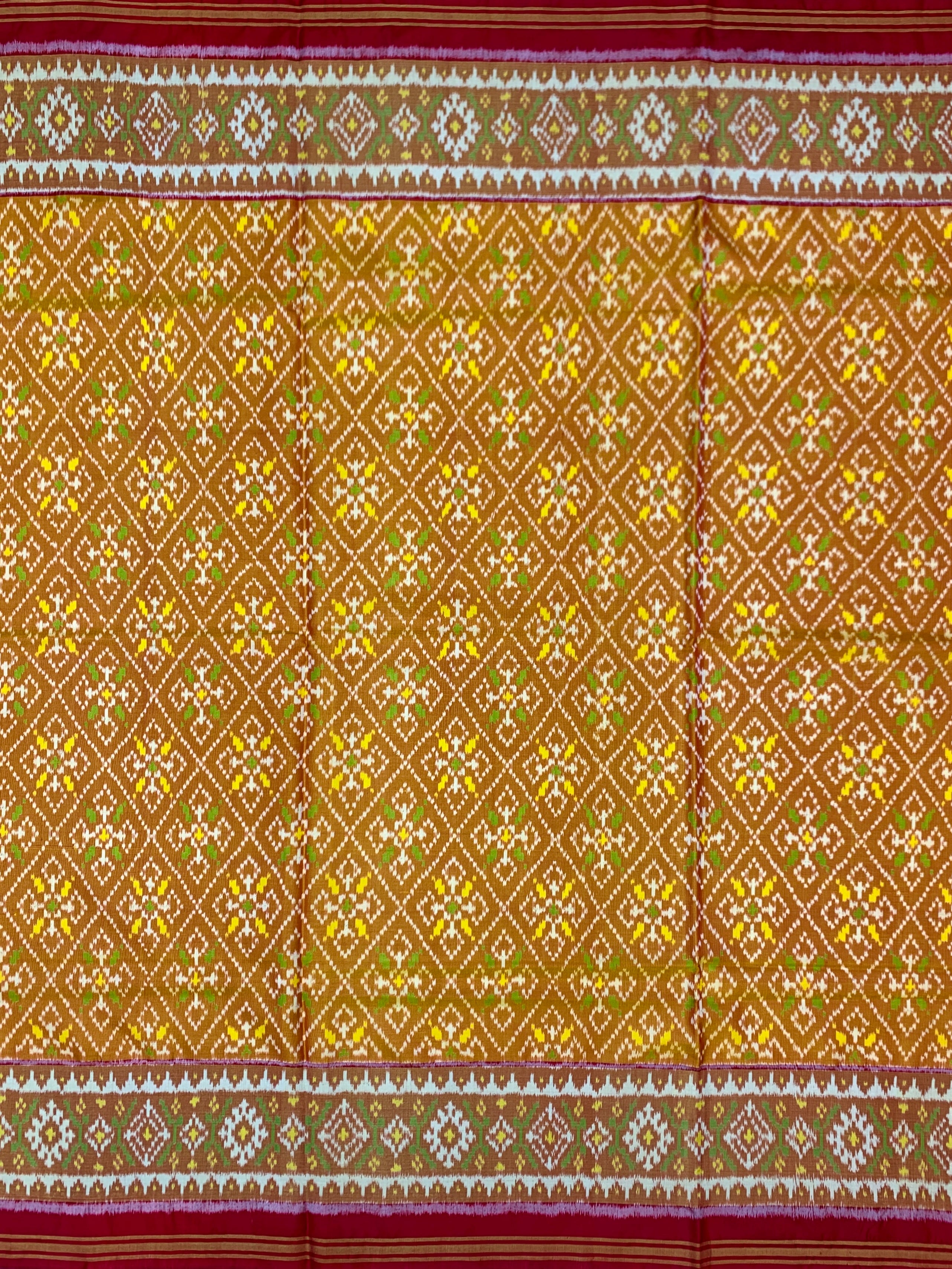 Mustard Yellow & Crimson Red Rajkot Patola Silk Saree