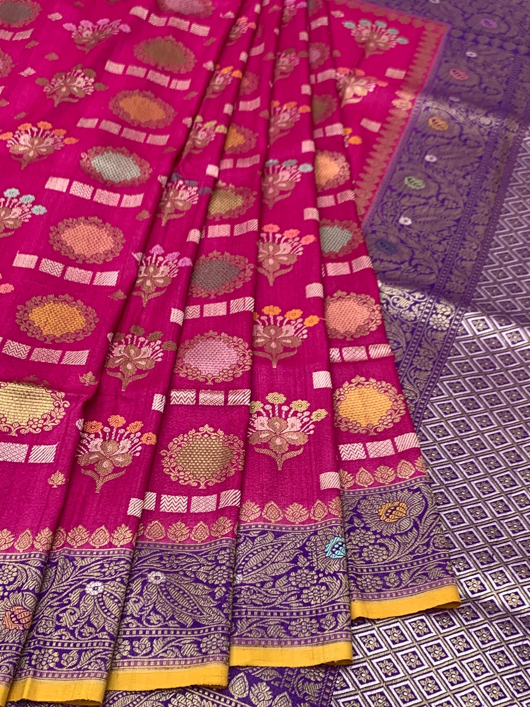 Regal Magenta Tussore Georgette Saree with Purple Zari Pallu