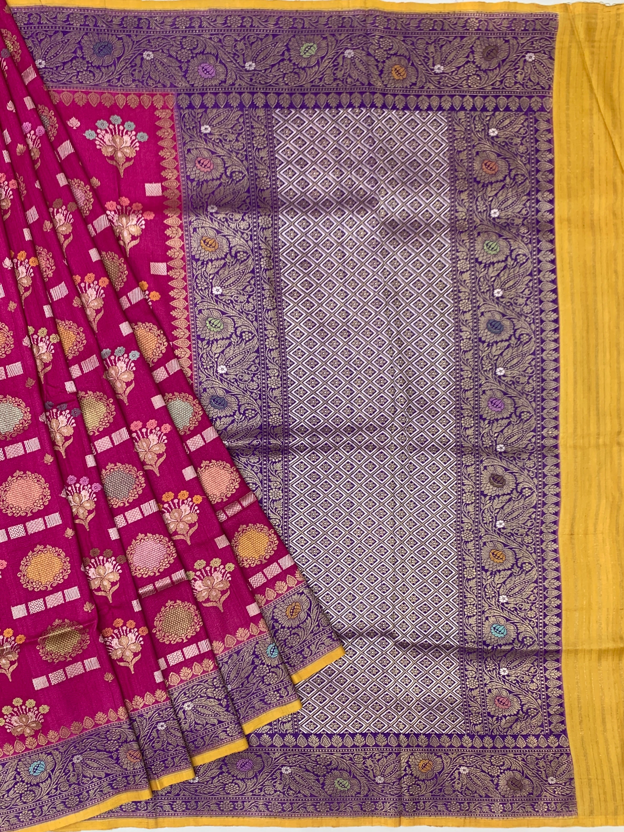 Regal Magenta Tussore Georgette Saree with Purple Zari Pallu